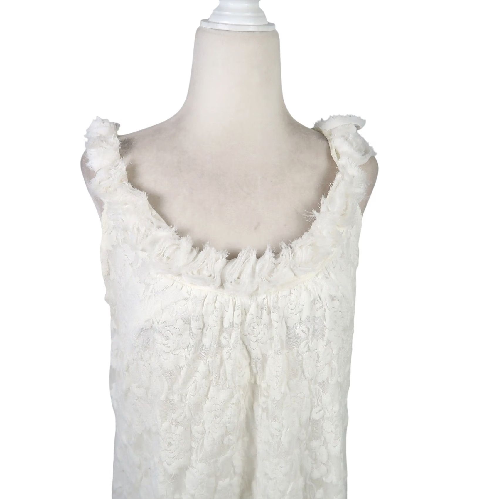 Vintage VINTAGE CDW Tank Womens Lace Floral Sleeveless Rosette Necklace FlowY Cream White 90s M Womens Size M / US 6-8 / IT 42-44 - 2 Thumbnail