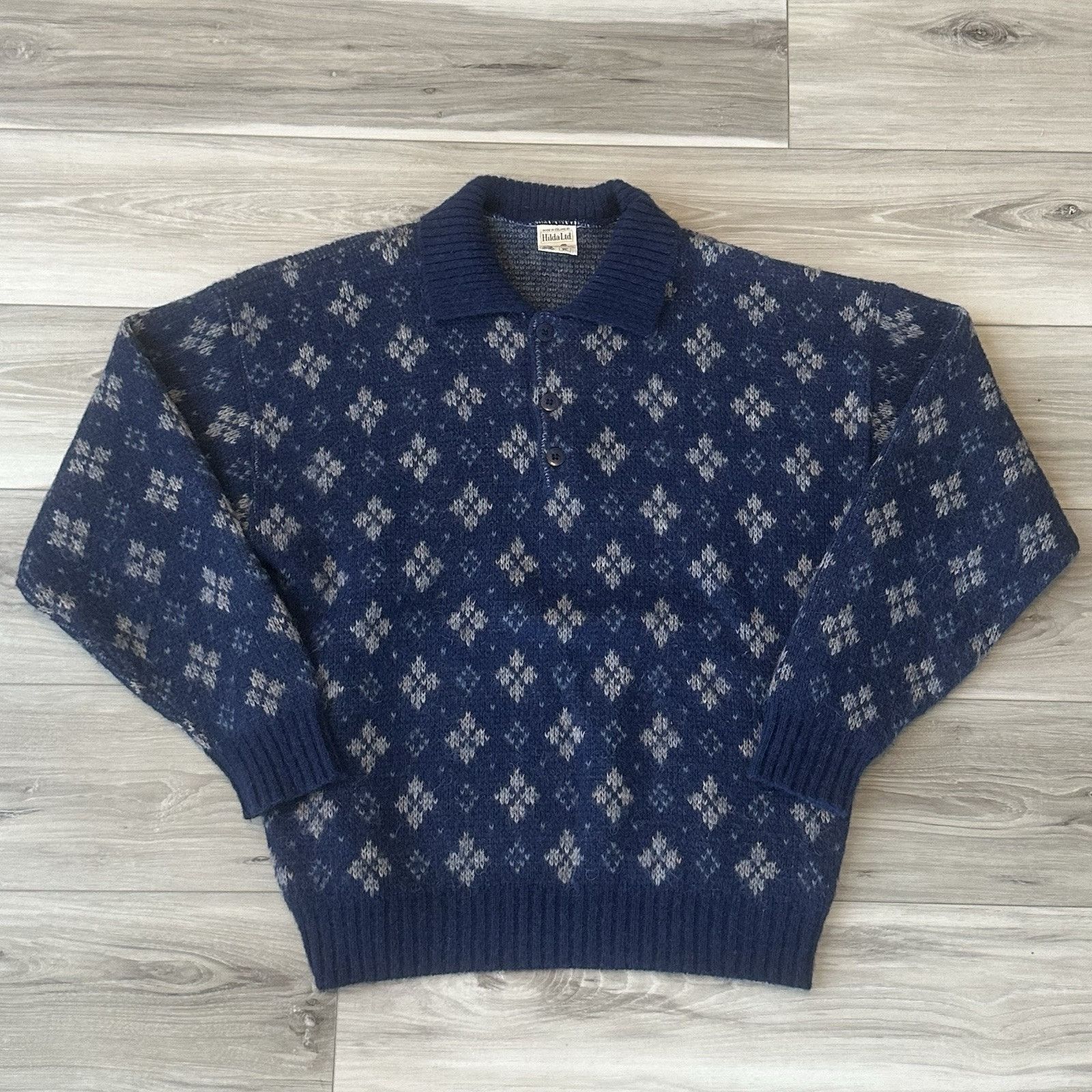 Vintage VTG Hilda Ltd Mens Sweater Wool Iceland Size XL Blue Fair Size US L / EU 52-54 / 3 - 1 Thumbnail
