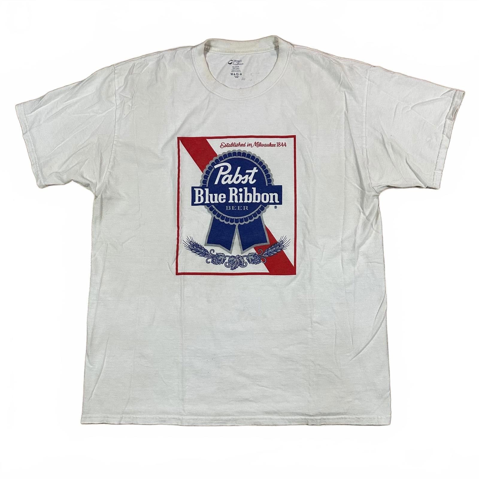 Other Port & Company Mens T-shirt XL White Pabst Blue Ribbon Logo Size US XL / EU 56 / 4 - 2 Thumbnail