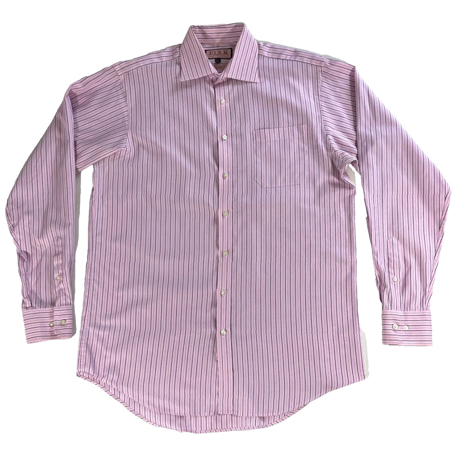 Pinko Thomas Pink Traveller Shirt Men Striped Pink 16 Pink Dress Shirt Long Sleeve Button Collar 100% Cotton Travel Vintage Mens Size US L / EU 52-54 / 3 - 3 Thumbnail
