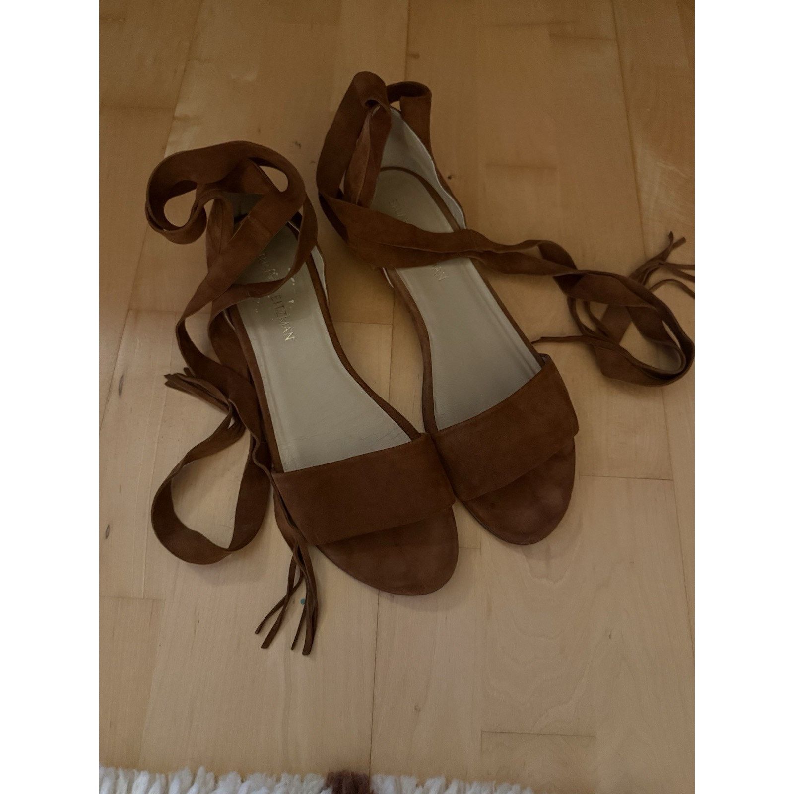 Stuart Weitzman STUART WEITZMAN Suede Corbata Ankle Wrap Sandal Flat 11 Size US 11 / IT 41 - 3 Thumbnail