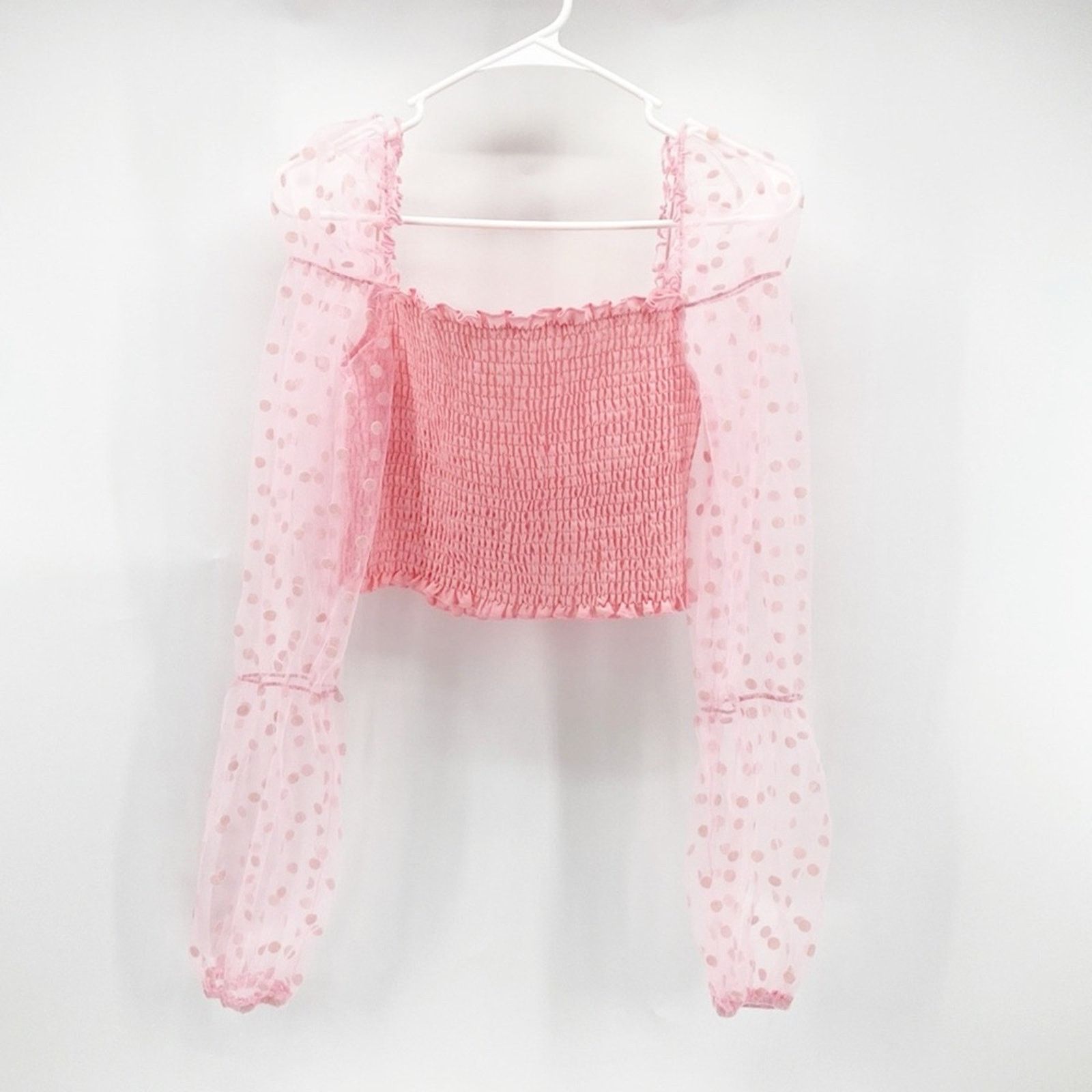 Shein Shein pink polka dot sheer sleeve Crop top puff sleeves Size M / US 6-8 / IT 42-44 - 6 Thumbnail