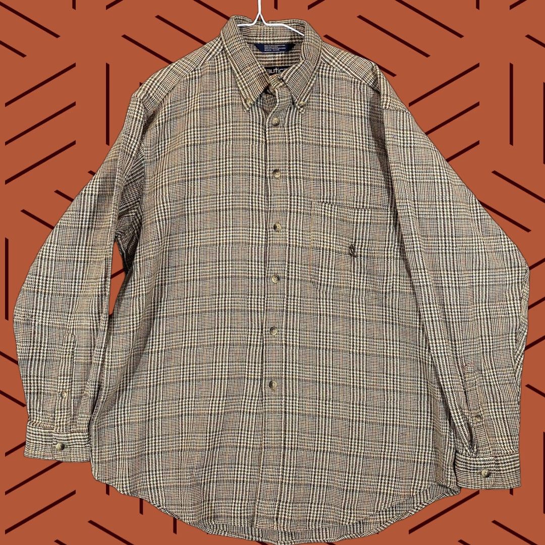 Nautica VINTAGE Nautica Shirt Mens Large Brown Check Long Sleeve Button Down Shirt - 90s, Regular Fit, Cotton, Collared, Button-Up, Classic 3-4 Season Size 42R - 1 Thumbnail