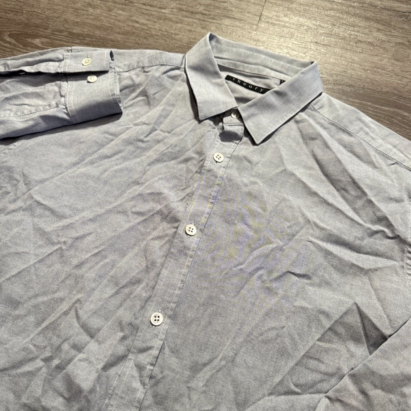 Theory Theory Shirt Mens Large Gray Long Sleeve Button-Down Cotton Dress Shirt Preppy Casual Size US L / EU 52-54 / 3 - 2 Thumbnail