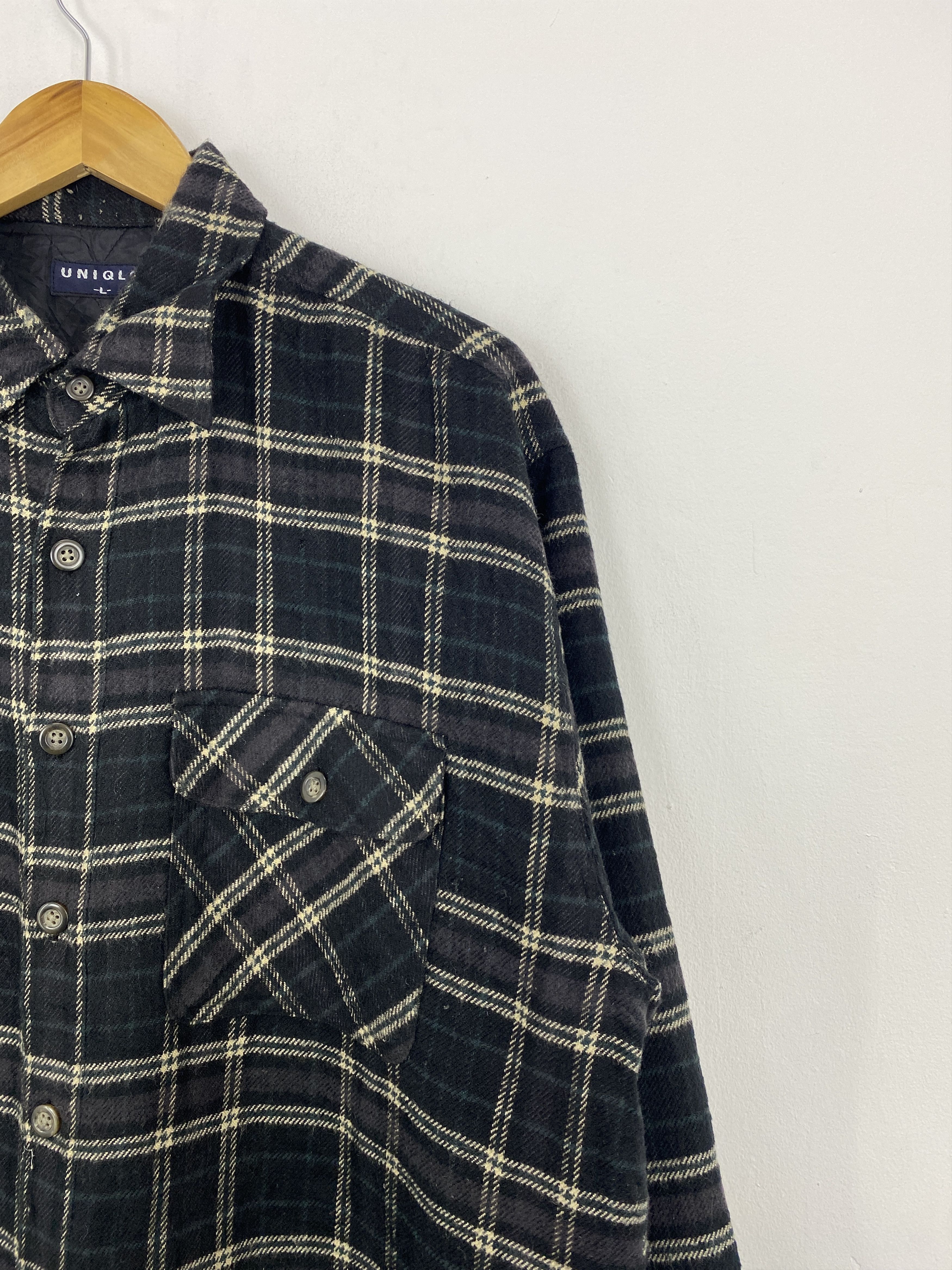 Uniqlo × Vintage Vintage 90s Uniqlo Shadow Plaid Wool Flannel Shirt J1844 Size US L / EU 52-54 / 3 - 7 Thumbnail