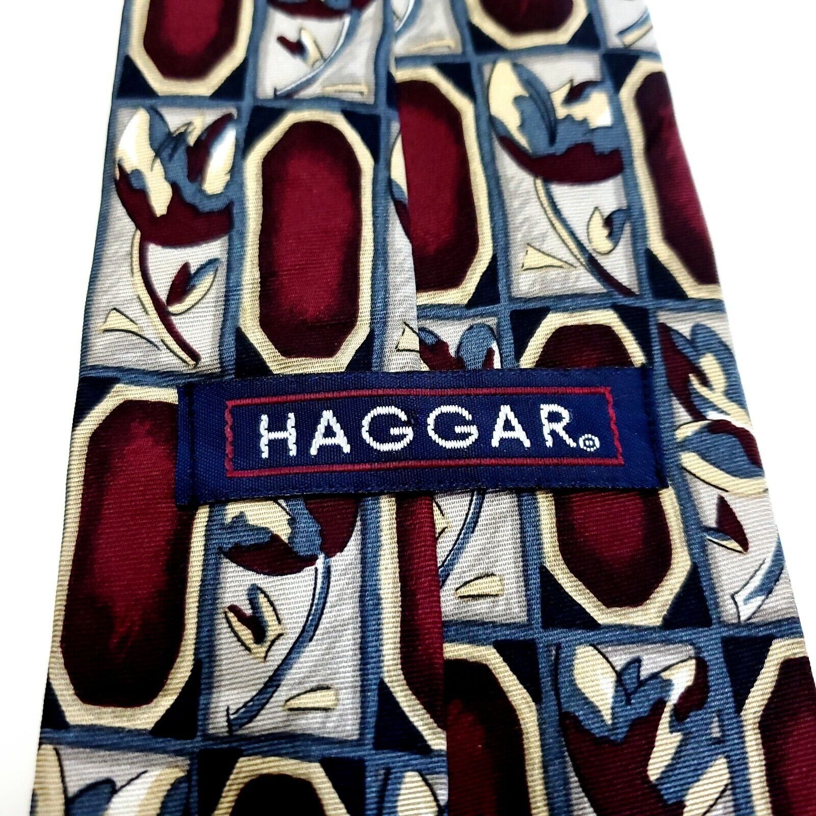 Haggar Haggar Yellow Tan Floral Geometric Print Short Wide Silk Tie Size ONE SIZE - 3 Thumbnail
