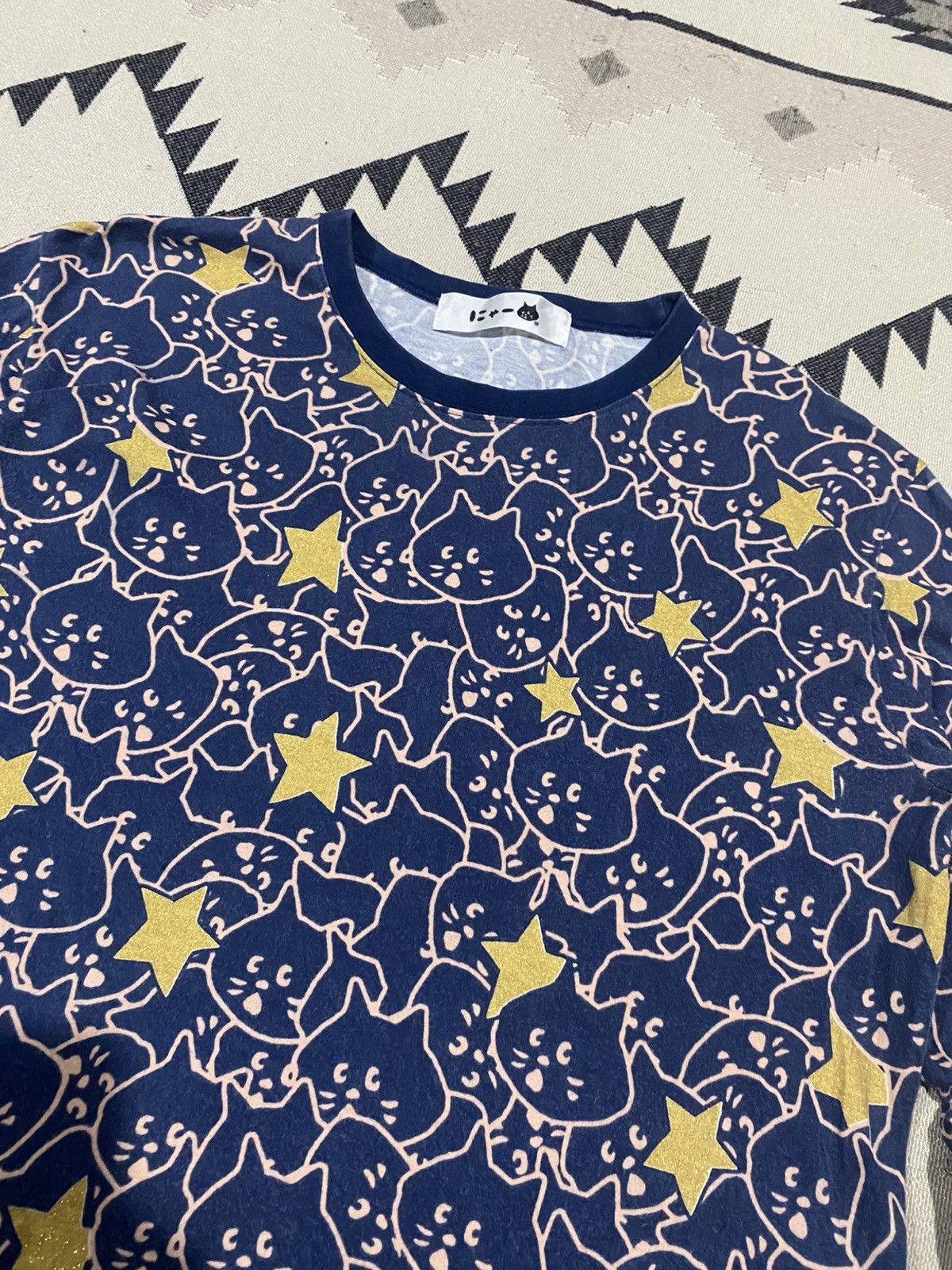 Issey Miyake 2000s NE-NET BY ISSEY MIYAKE KITTEN FACE AND STAR AOP FADED Size US M / EU 48-50 / 2 - 6 Thumbnail