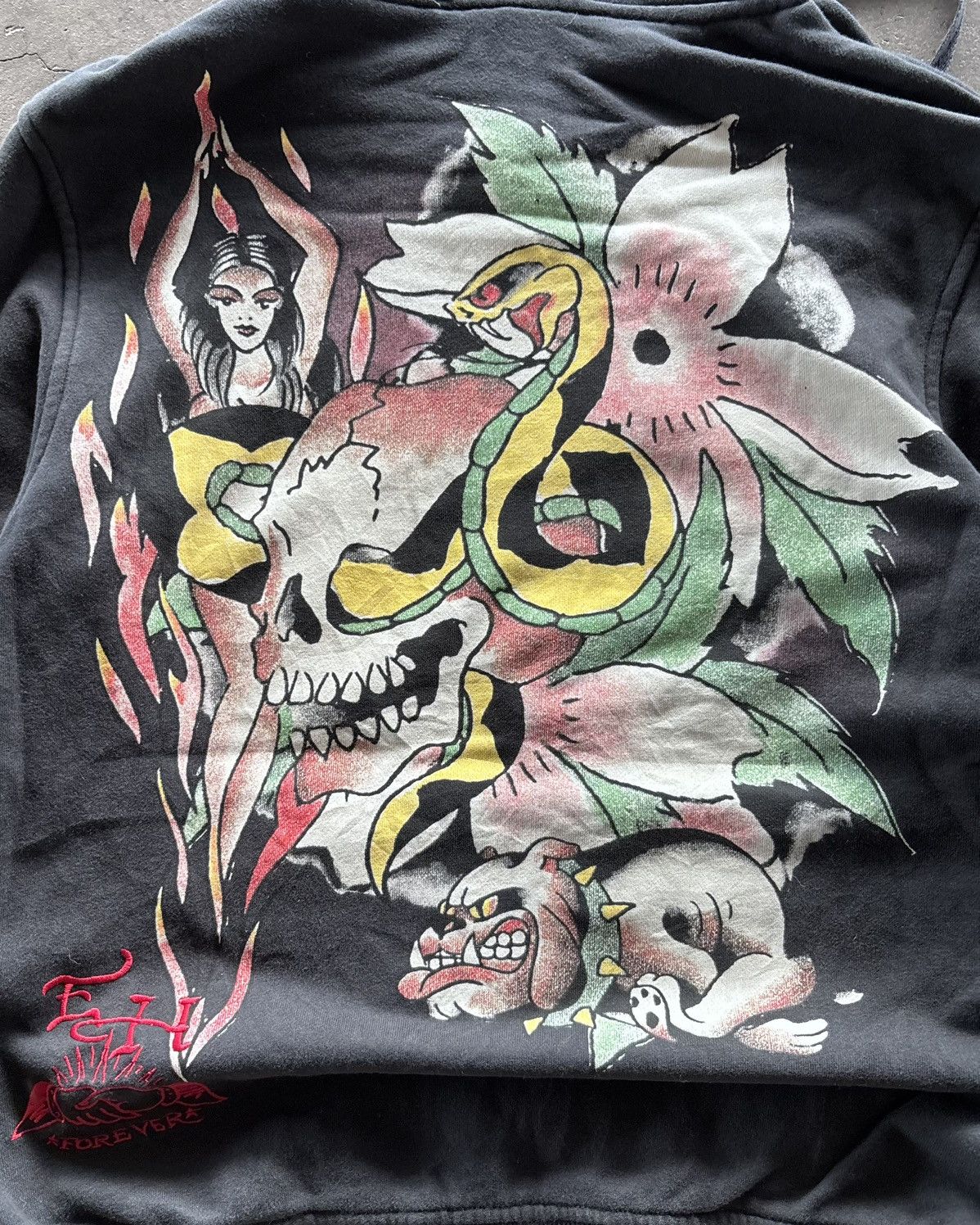 Ed Hardy Ed Hardy Tattooing Faded Black Double Layered Hoodie Size US L / EU 52-54 / 3 - 10 Thumbnail