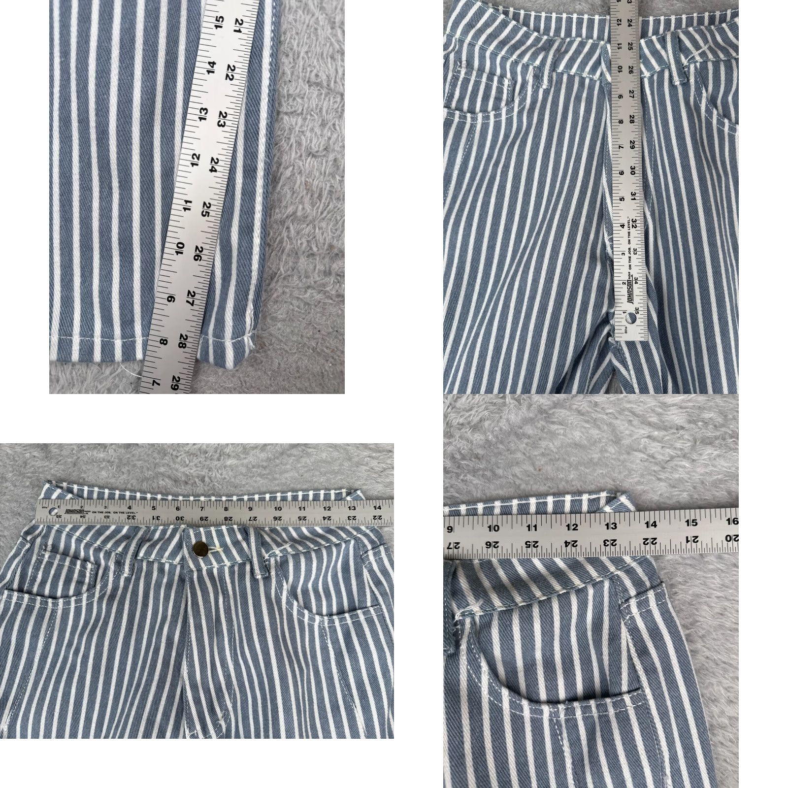 Vintage Jeans Women 26 Blue White Vertical Stripe Denim Wide Leg High Rise Cotton 26x29 Size 26" / US 2 / IT 38 - 8 Thumbnail