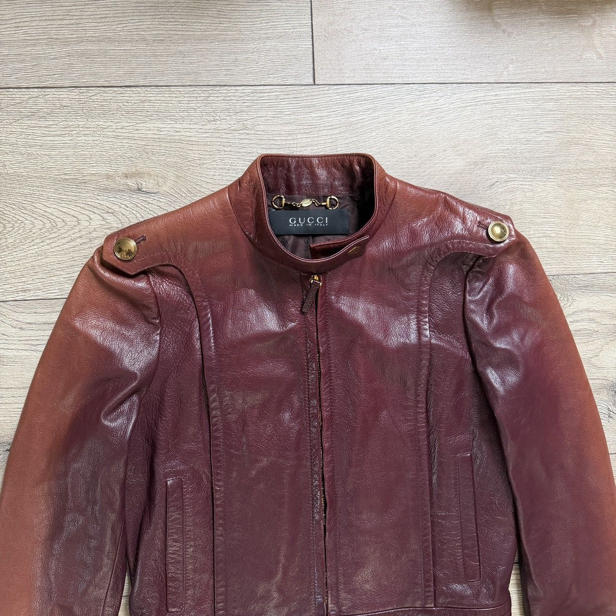 Gucci Gucci Burgundy Leather Jacket Biker by Tom Ford Y2K Size XS / US 0-2 / IT 36-38 - 4 Thumbnail