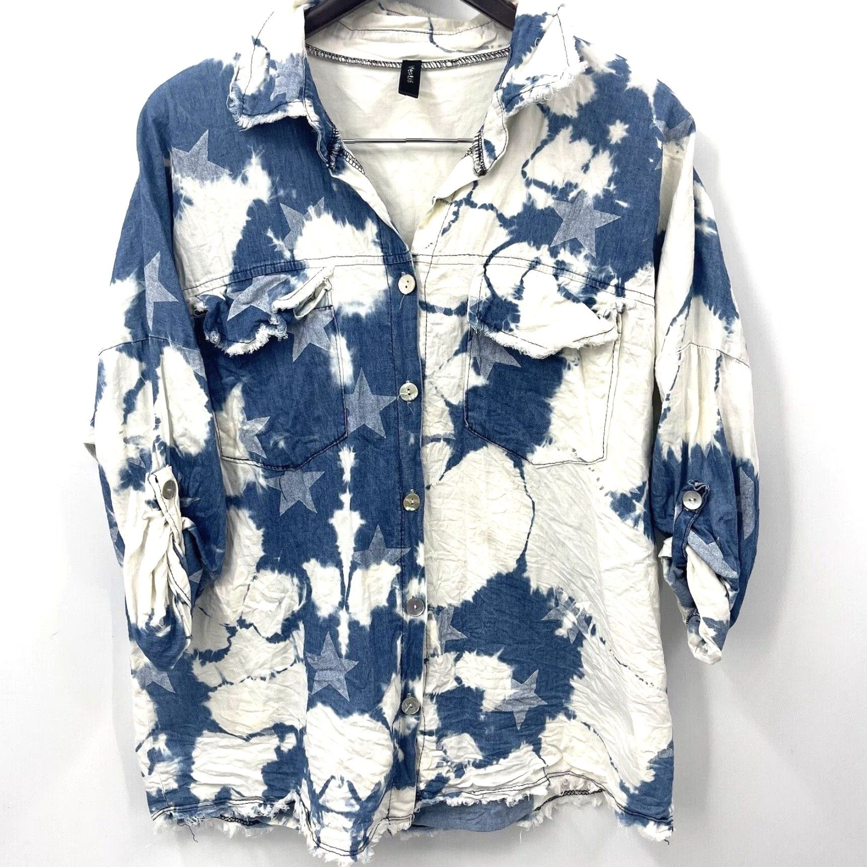 Vintage Venti6 Shirt Womens M Button Down Grunge Style Long Boho Stars Chambray READ Size M / US 6-8 / IT 42-44 - 3 Thumbnail