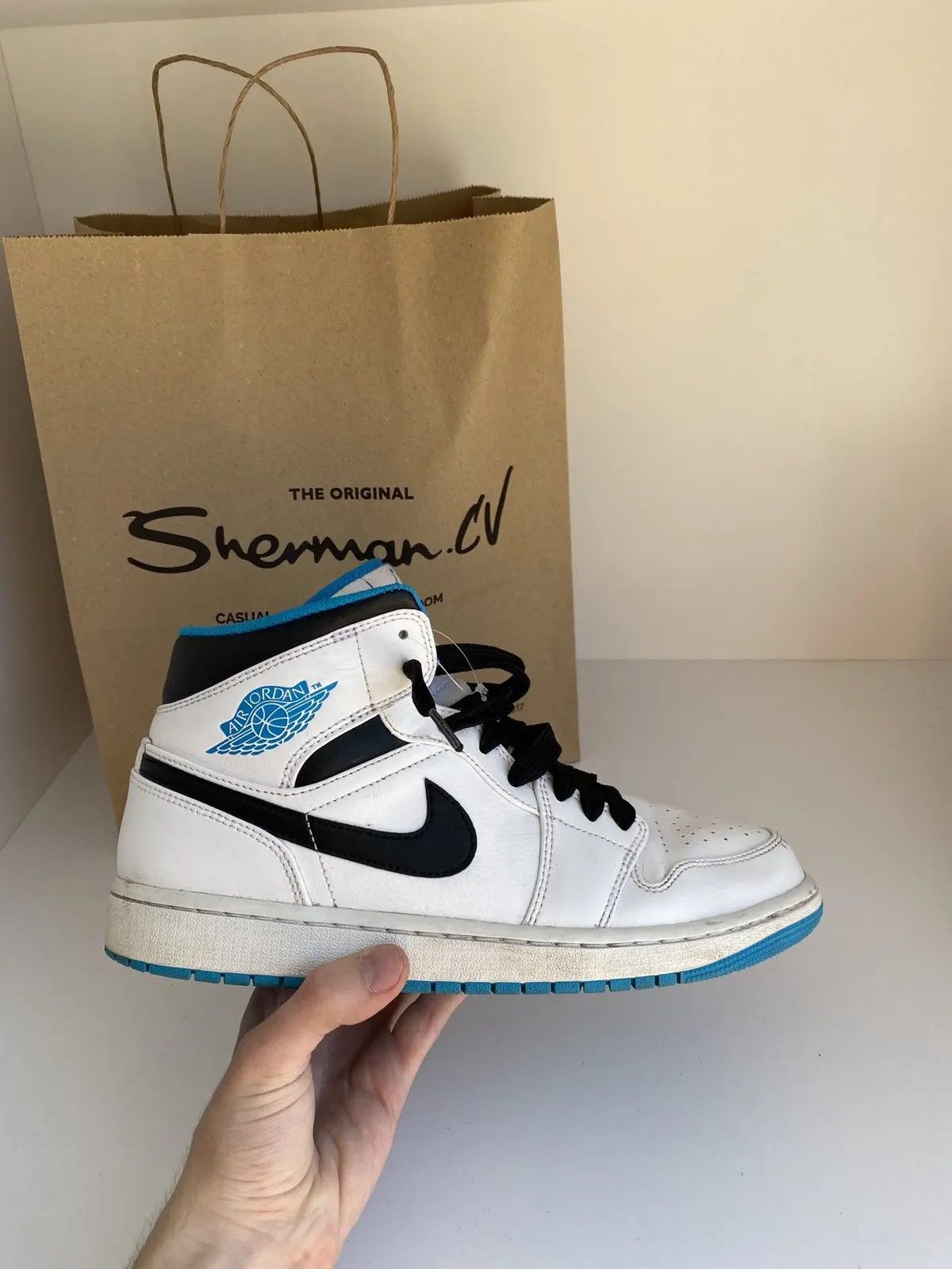 Nike Air Jordan Mid White Laser Blue Black Mens Rare