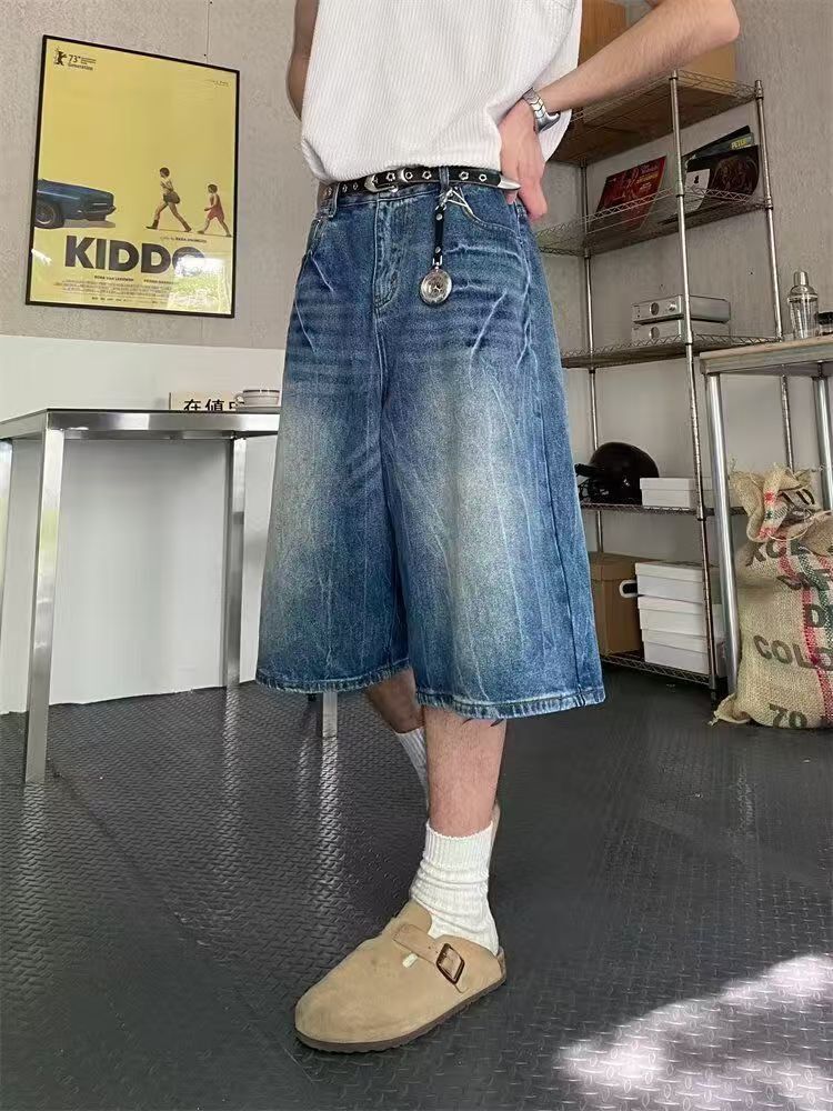 Vintage Blue Washed Vintage Lightning Denim Shorts Size US 32 / EU 48 - 2 Thumbnail