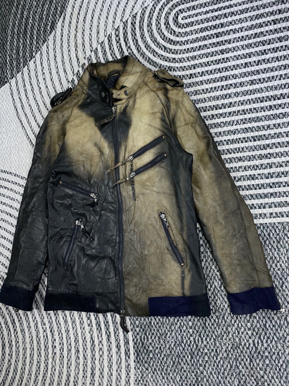 If Six Was Nine Bounce Over Multipocket Punk Acid Wash Leather Jacket Size US S / EU 44-46 / 1 - 4 Thumbnail