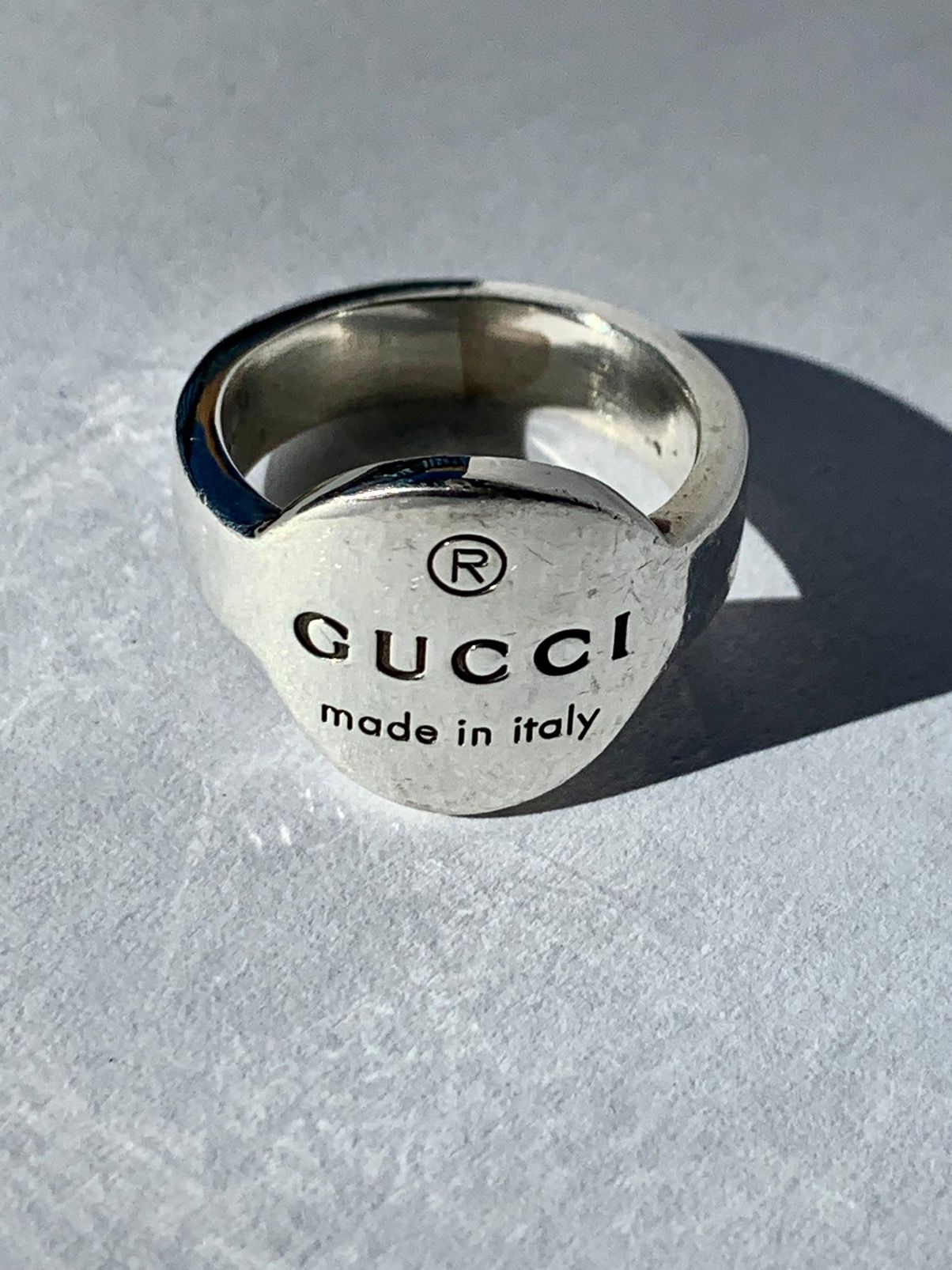 Pre-owned Gucci Ring Us 8 Logo Plate Silver 925