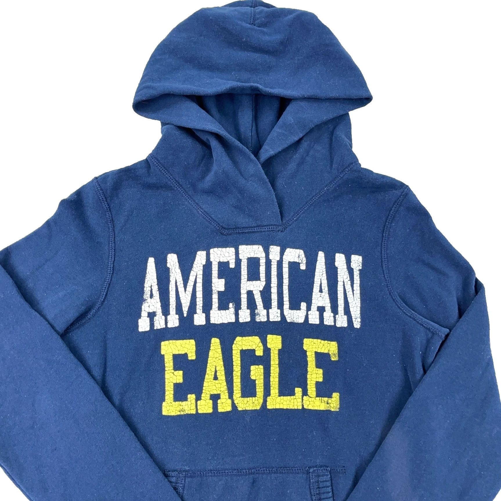 American Eagle Outfitters VINTAGE American Eagle Outfitters Hoodie Women S Blue Spellout Sweatshirt AE77 Pullover Crew Neck Hooded Lined Pockets Casual Modern Preppy Daywear Size S / US 4 / IT 40 - 2 Thumbnail