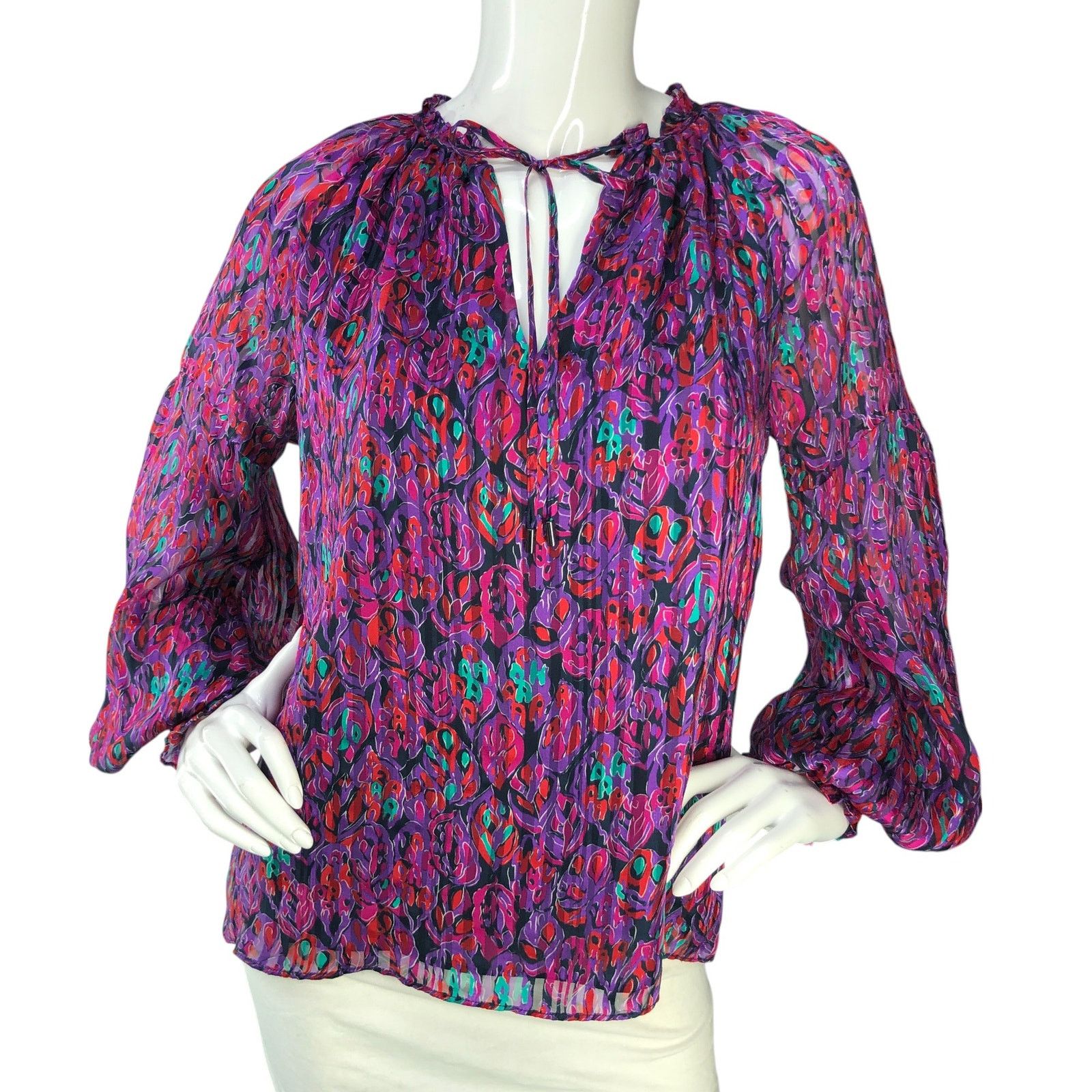 Ramy Brook Ramy Brook Sz S Top Luanne Leaf Stripe Print Ruffled Keyhole Size S / US 4 / IT 40 - 11 Thumbnail