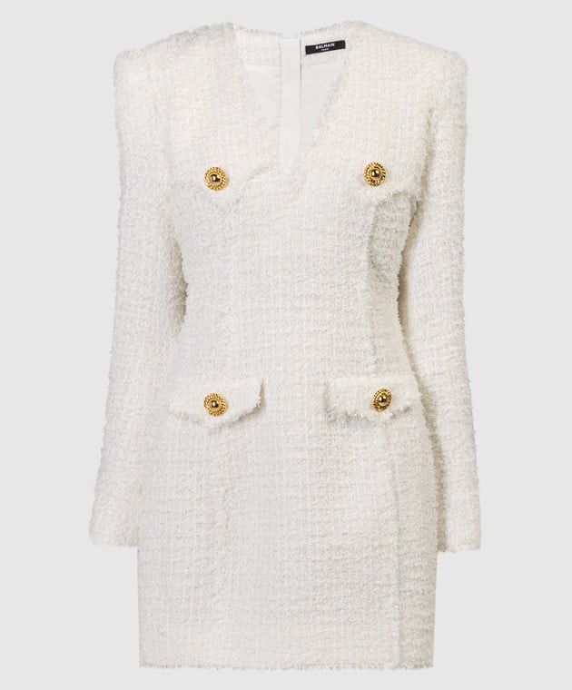o1s1wg110825 Tweed Sheath Dress in White