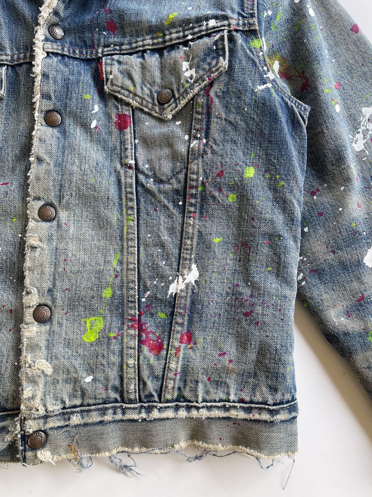 Levi's Vintage Clothing SICK❗️70s Levis Sherpa Paint Splatter Trucker Denim Jacket Size US S / EU 44-46 / 1 - 21 Thumbnail