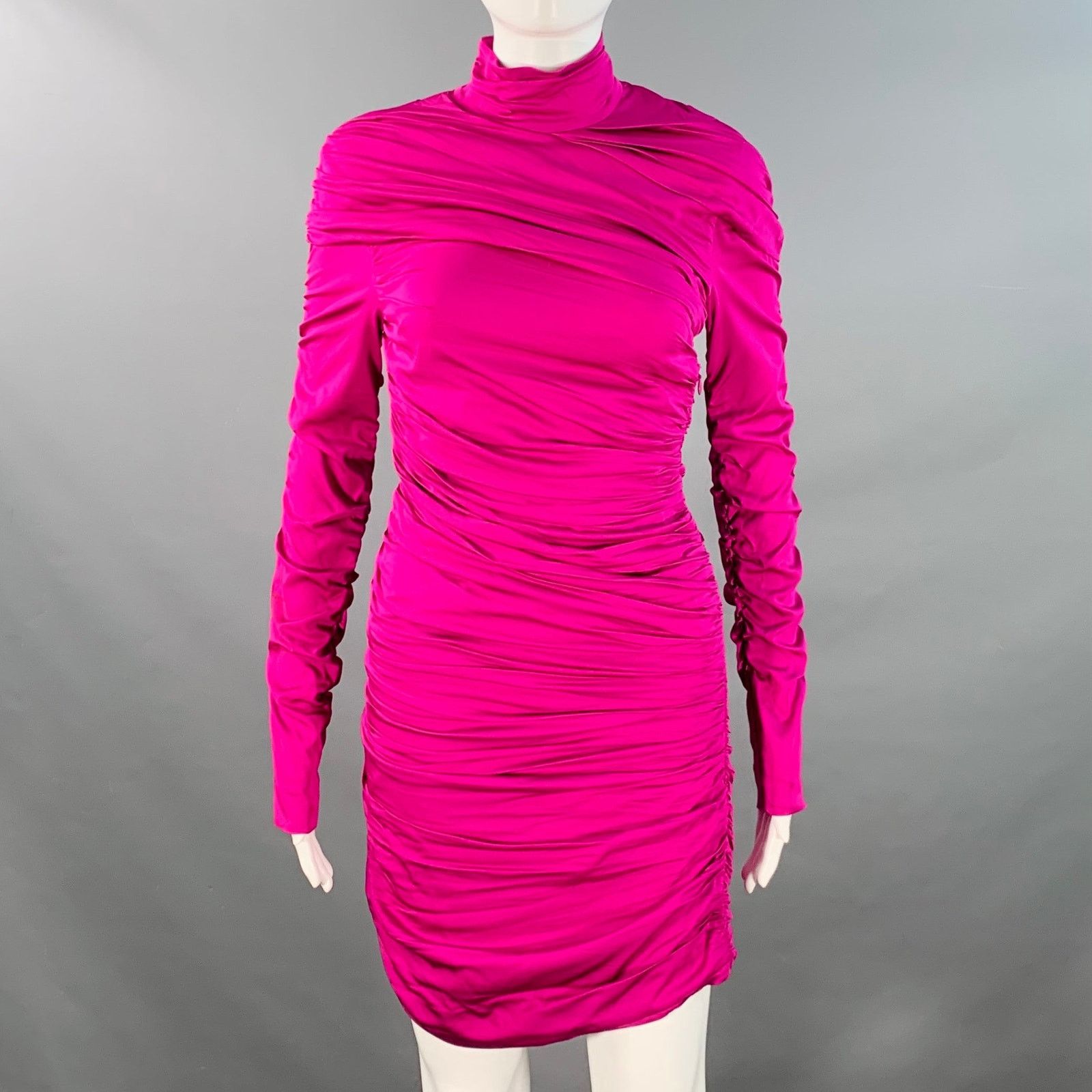 Stella McCartney Purple Raspberry Viscose Ruched Long Sleeve Cocktail Dress Size XS / US 0-2 / IT 36-38 - 1 Thumbnail