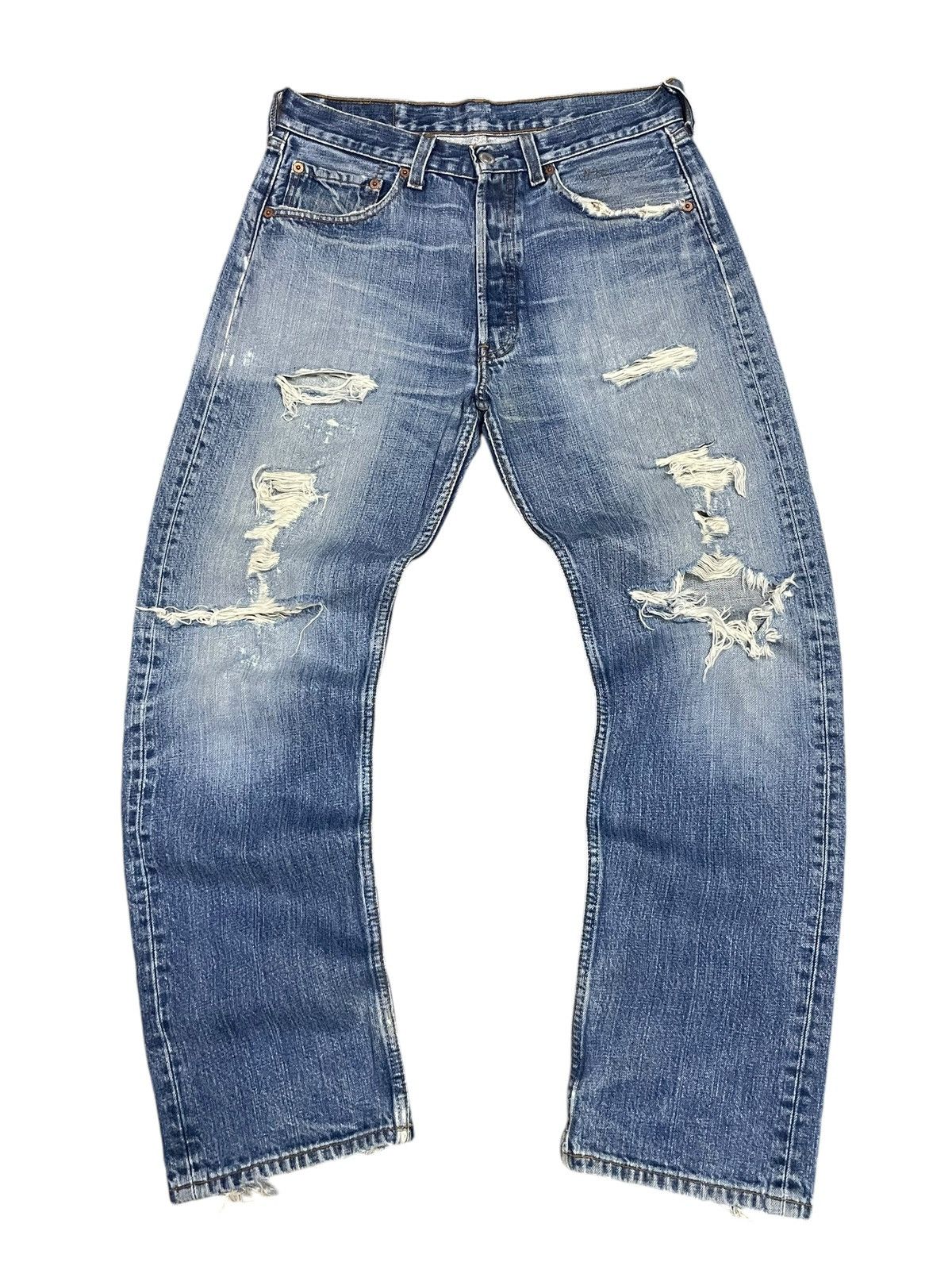Levi's Vintage Levi’s 501 Button Fly Distressed BlueWash Jeans #C01 Size US 31 - 2 Thumbnail