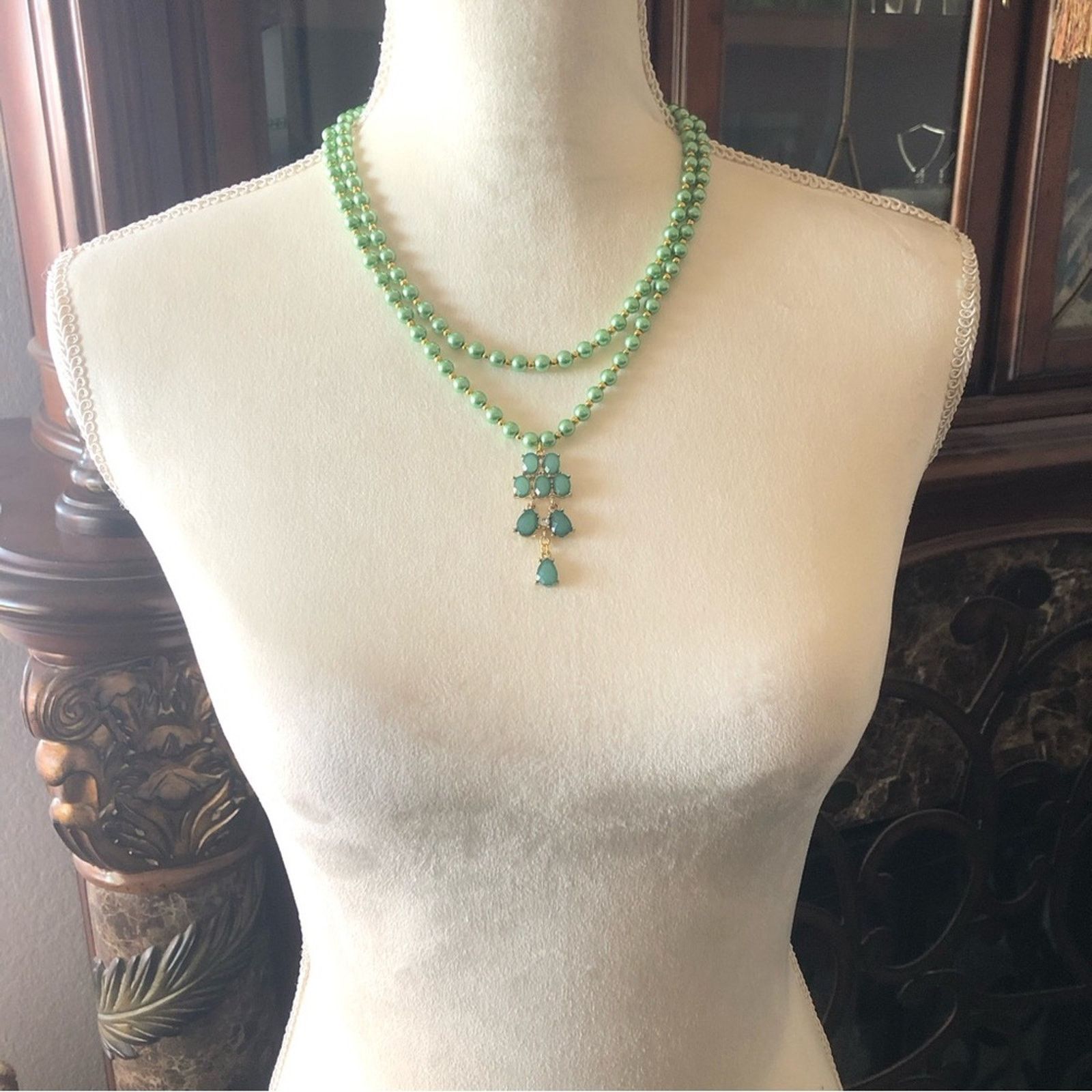 Handmade Handcrafted green Czech Pearl genuine prehnite necklace Size ONE SIZE - 4 Thumbnail