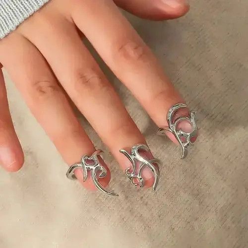 Jewelry × Vintage Tribal Rings Veins Silver Spikes Cyberpunk Art Psychedelic Size ONE SIZE - 2 Thumbnail