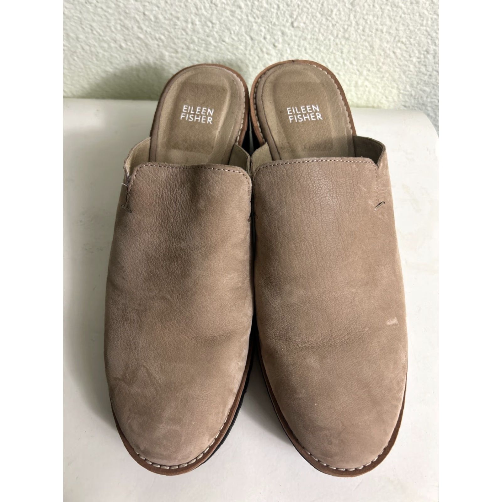 Eileen Fisher Eileen Fisher Loti Tumbled Nubuck Wedge Mule Slip On Shoes Tan Women Size 10 Mules Size US 10 / IT 40 - 7 Thumbnail