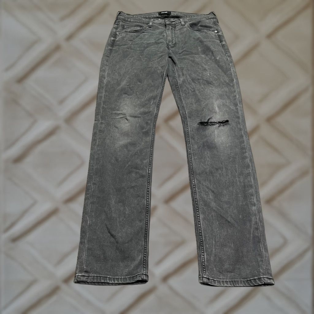 Paige Paige Lennox Jeans Mens 32 Black Charcoal Wash Straight Denim 5-Pocket Distressed Stretch 32x32 Regular Mid Rise Mens Size US 32 / EU 48 - 1 Thumbnail