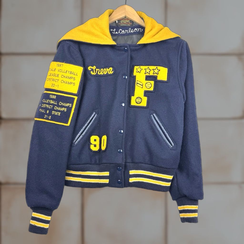Vintage VINTAGE 80s Skookum Letterman Varsity Jacket Size 42 Zip Hood Eagle Chain Stitch Size US XS / EU 42 / 0 - 1 Thumbnail