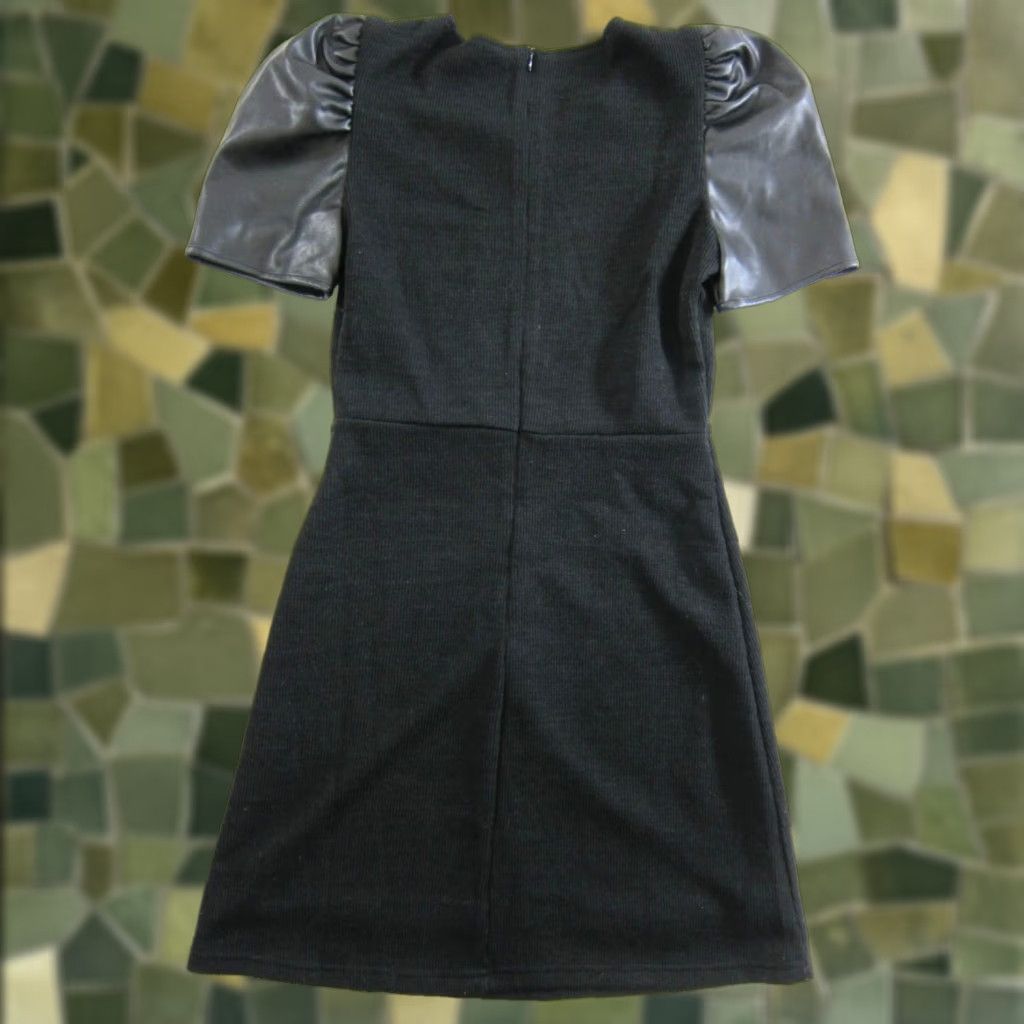 Vintage THML Black Dress Puff Sleeve Short Sheath Work Party Dress S Small Size 28" / US 6 / IT 42 - 1 Thumbnail