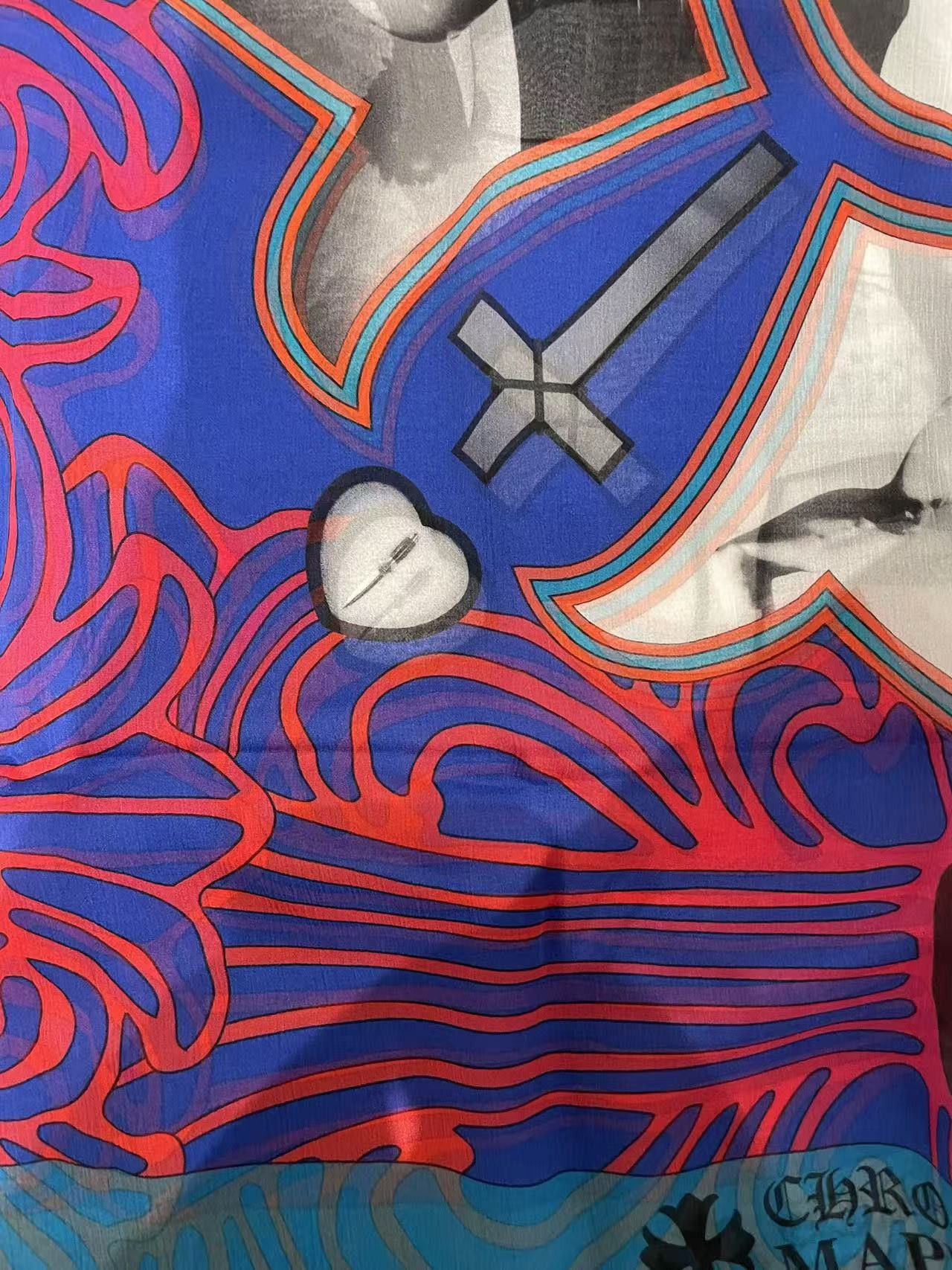 Chrome Hearts Chrome Hearts Mapplethorpe Multi-Color Cross Blue Silk Scarf Size ONE SIZE - 4 Thumbnail