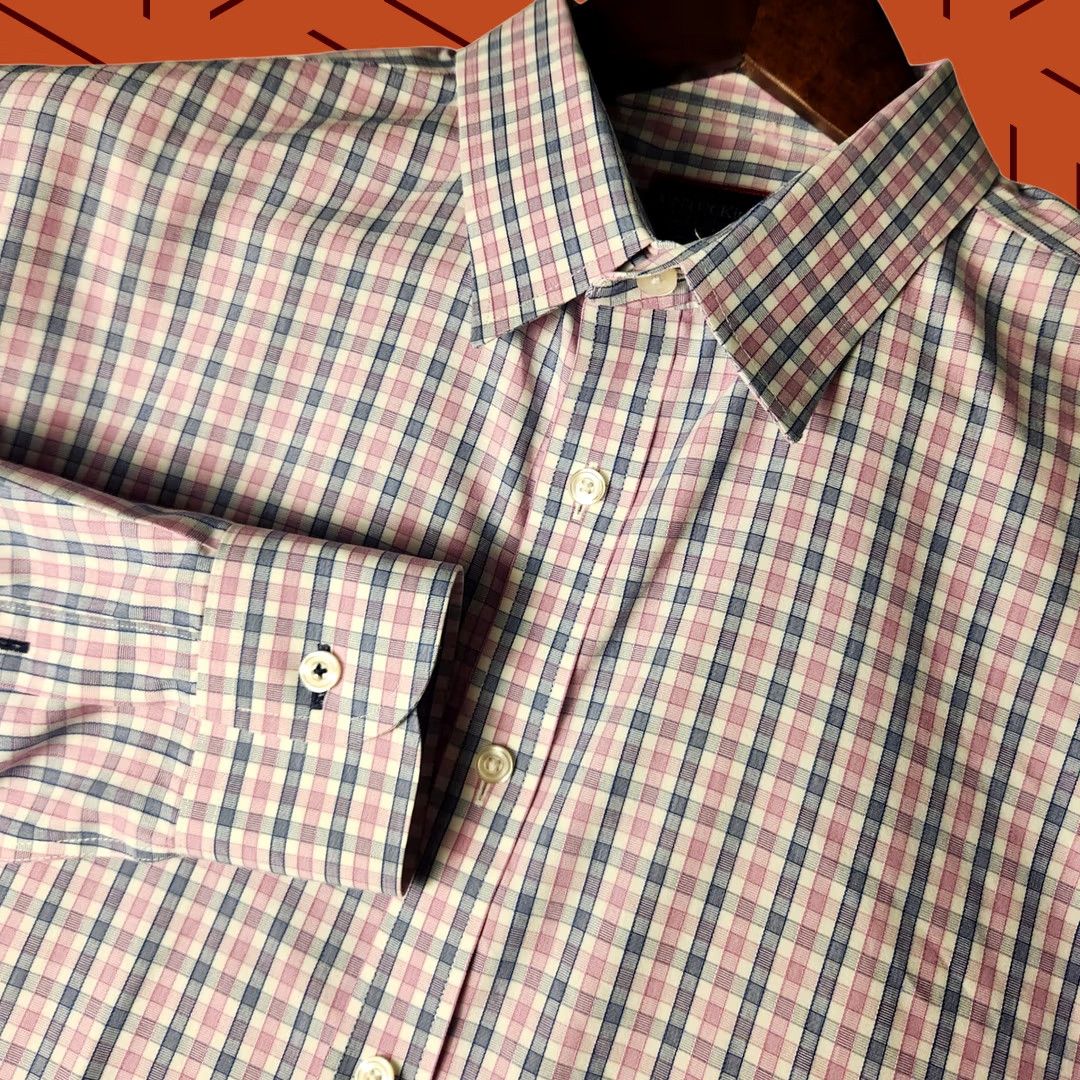 Untuckit Shirt Mens 1XL Pink Blue Plaid Slim Fit Button Down Wrinkle Free Cotton Casual, Men's