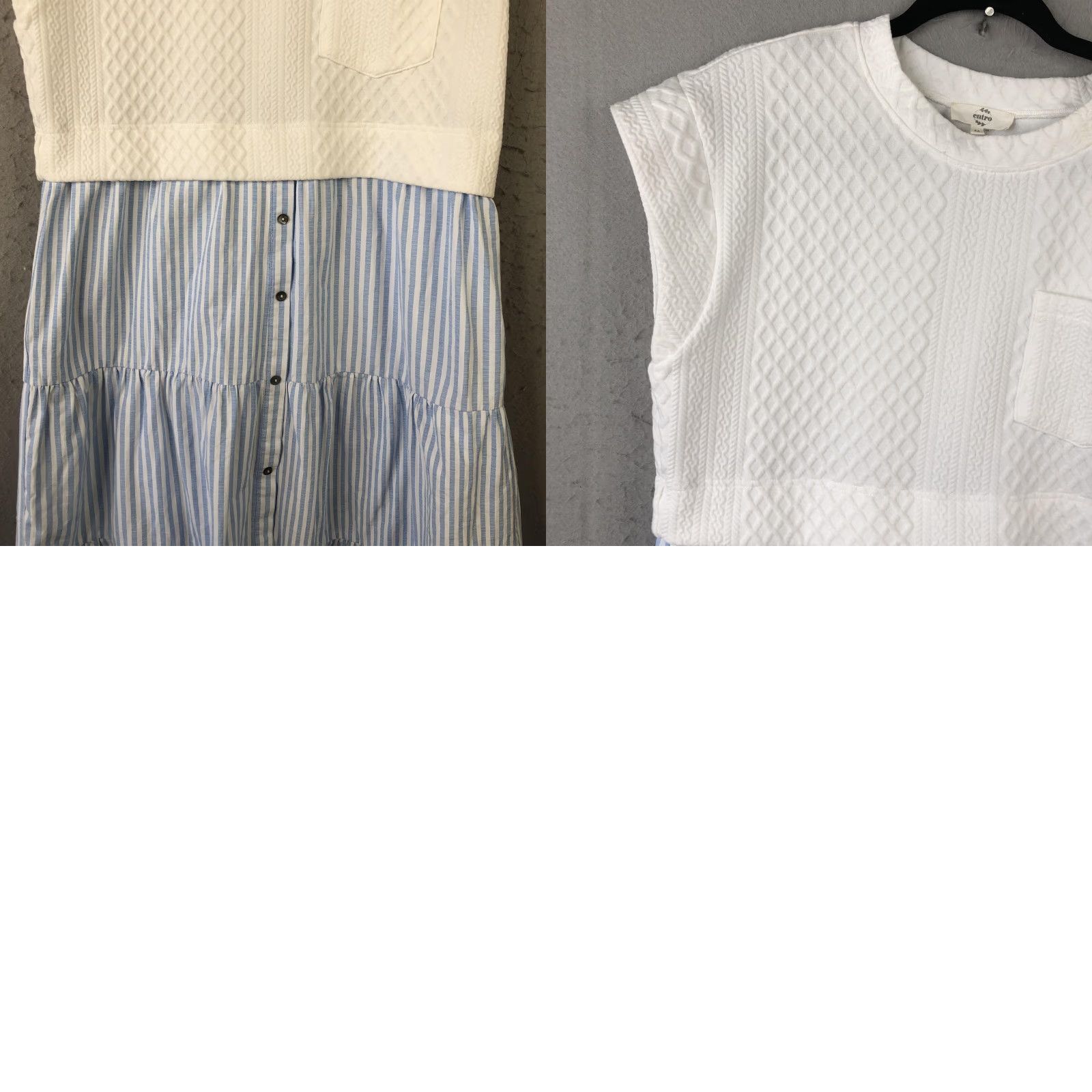 Nautica Entro Dress Womens M Textured Knit Stripe Tiered Skirt Pockets Nautical Shirt Dress Mid Blue White Multicolor Knit Nautical Spring Summer Womens Size 32" / US 10 / IT 46 - 10 Thumbnail