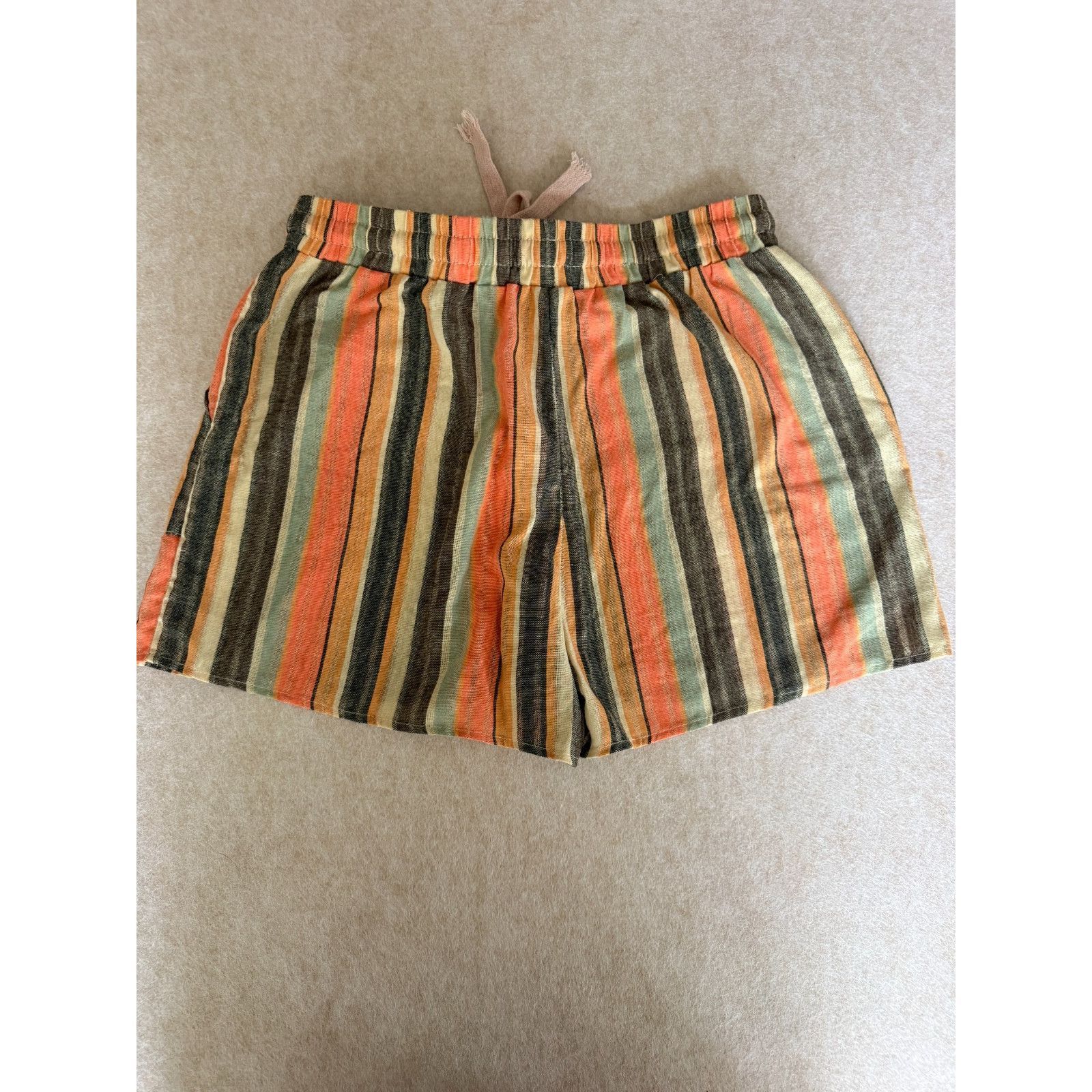 Other Womens XL Coral Striped Shorts Elastic Waist Drawstring Cas Size 32" / US 10 / IT 46 - 3 Thumbnail