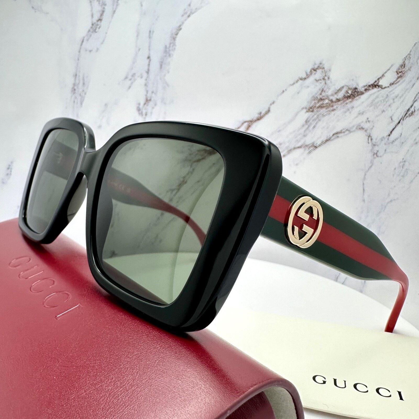 Gucci New GUCCI Sunglasses Black 53mm Gold 3D Metal Logo Square Size ONE SIZE - 15 Thumbnail