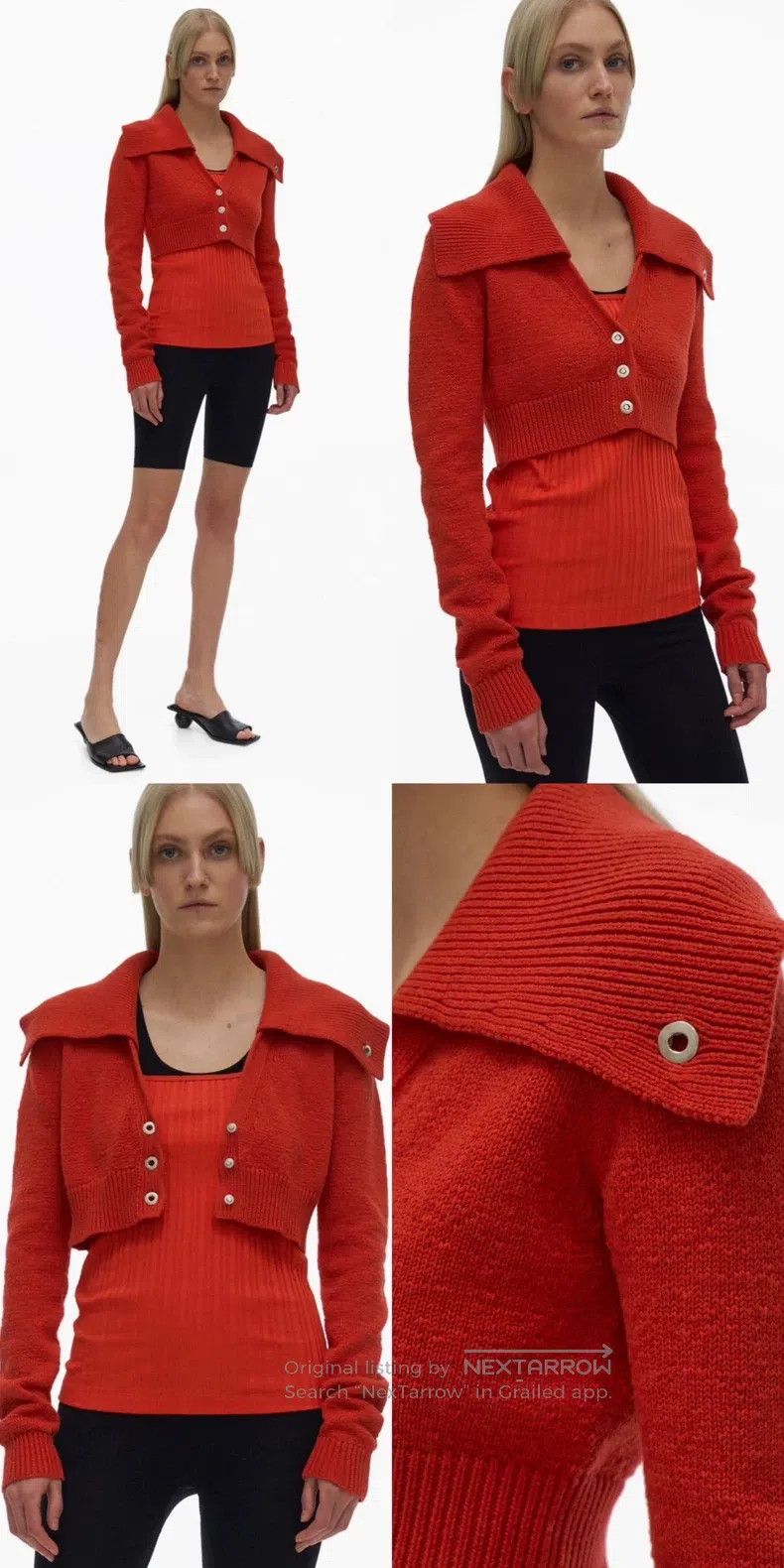 Helmut Lang HELMUT LANG Red Lapel Pure Cotton Short Cardigan Size S / US 4 / IT 40 - 4 Thumbnail