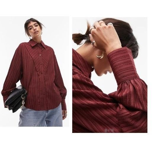 Topshop Topshop textured panel shirt in berry, Sz. 6 Size M / US 6-8 / IT 42-44 - 2 Thumbnail