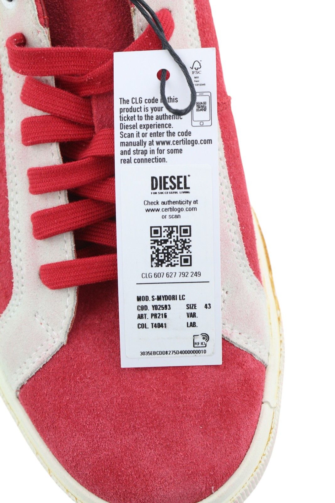 Diesel S-MYDORI LC EU43 Red Suede Leather 41536 Size US 10 / EU 43 - 10 Thumbnail