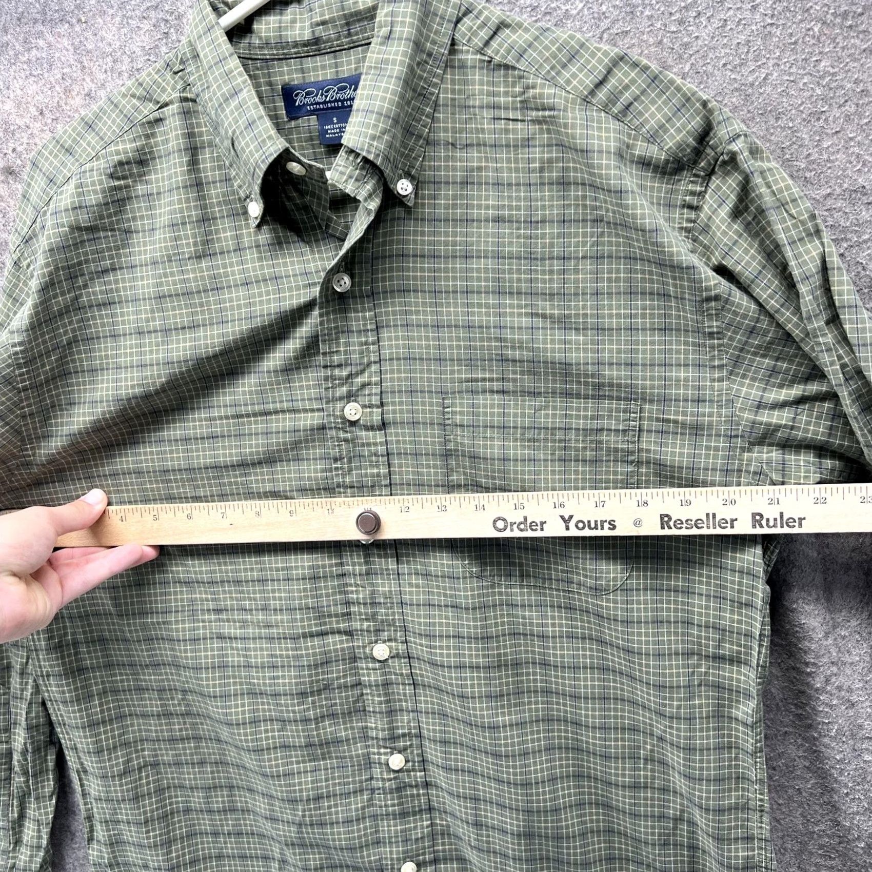 Brooks Brothers Brooks Brothers Dress Shirt Mens Small Olive Green Plaid Button-Down Oxford Shirt Size 36R - 5 Thumbnail