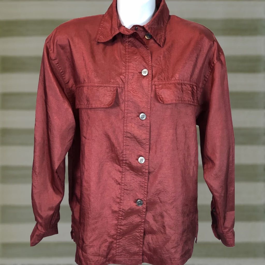 Joseph VINTAGE Josephine Blouse Shirt Womens 6 Rust Roll Tab Long Sleeve Button Front Pockets Brown 38 Chest 24 Length Size M / US 6-8 / IT 42-44 - 1 Thumbnail