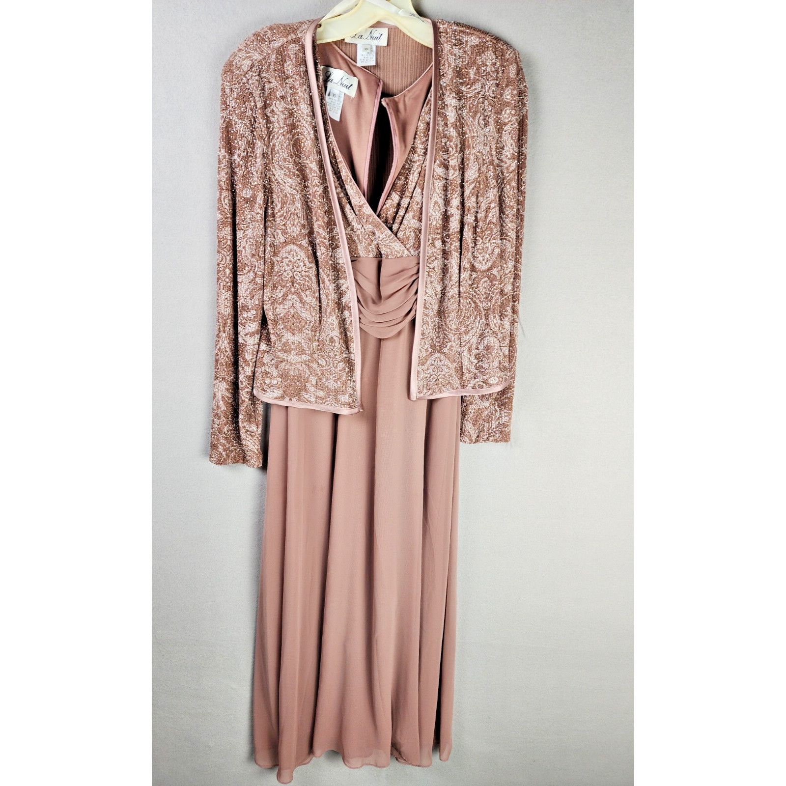 Vintage La Nuit Long Gown-Long Sleeve Jacket- Pink Paisely- Size 10 Size L / US 10 / IT 46 - 1 Thumbnail