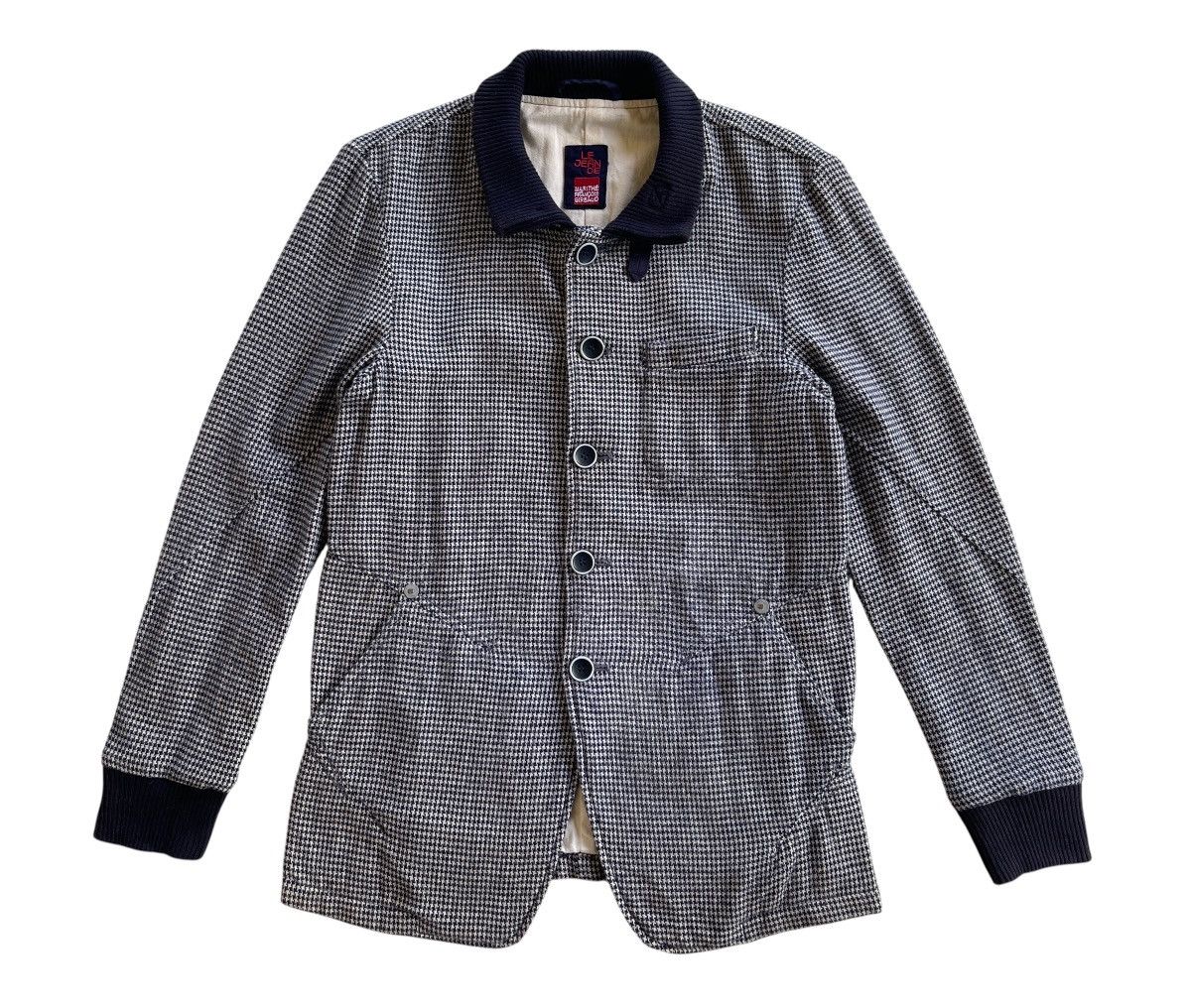 Marithe + Francois Girbaud MFG Short Coat Navy Houndstooth Jacket Size US M / EU 48-50 / 2 - 2 Thumbnail