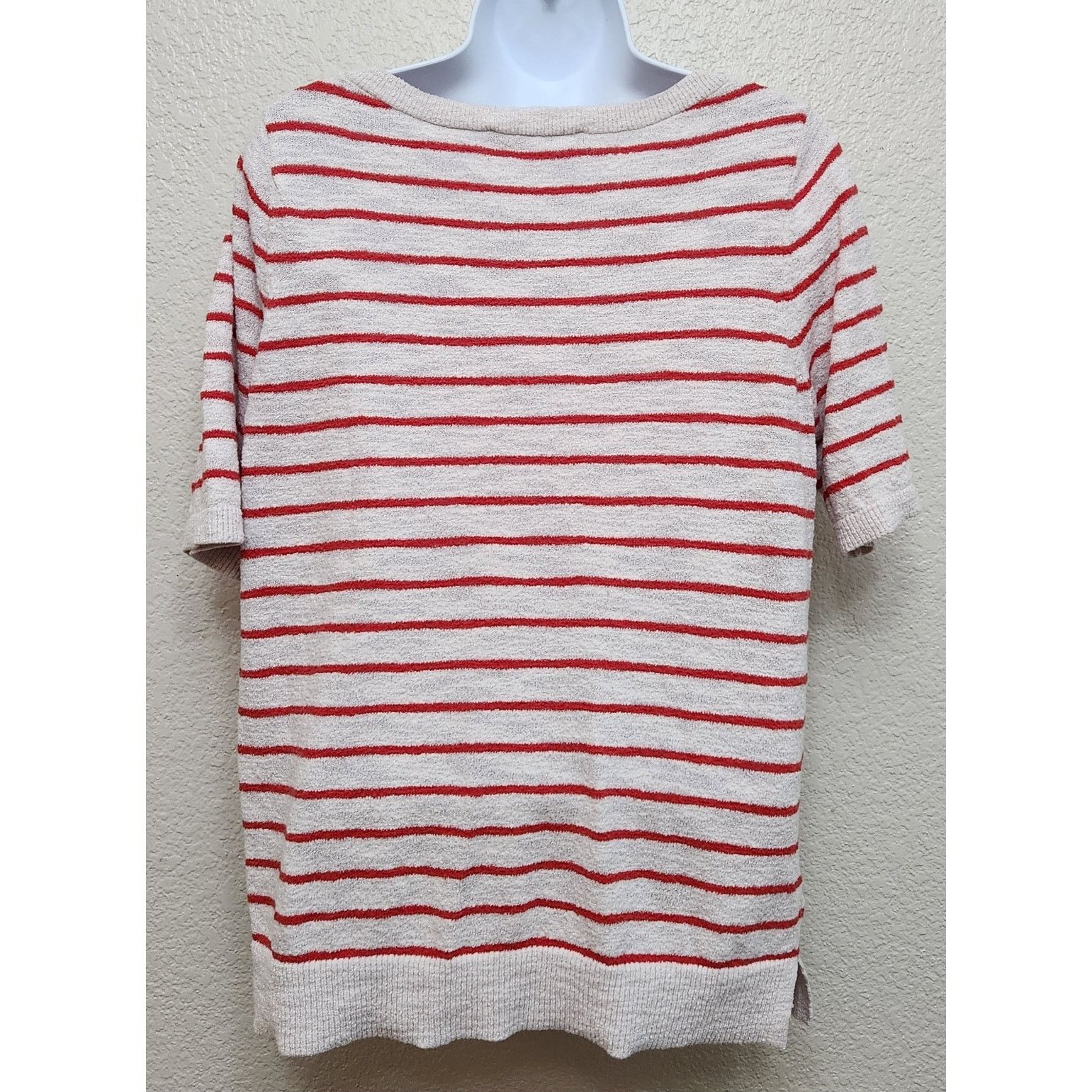 Loft Loft Red Cream Striped Tight Knit Top Large Lightweight Soft Size L / US 10 / IT 46 - 3 Thumbnail