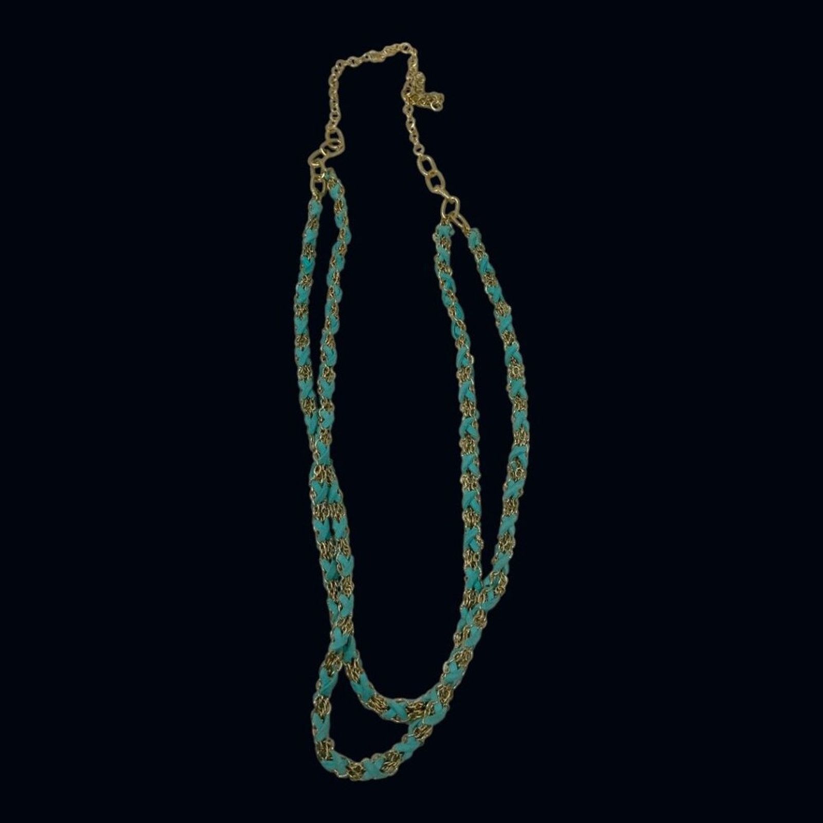 Other Blue Leather & Gold Tone Chain Layered Necklace Size ONE SIZE - 2 Thumbnail