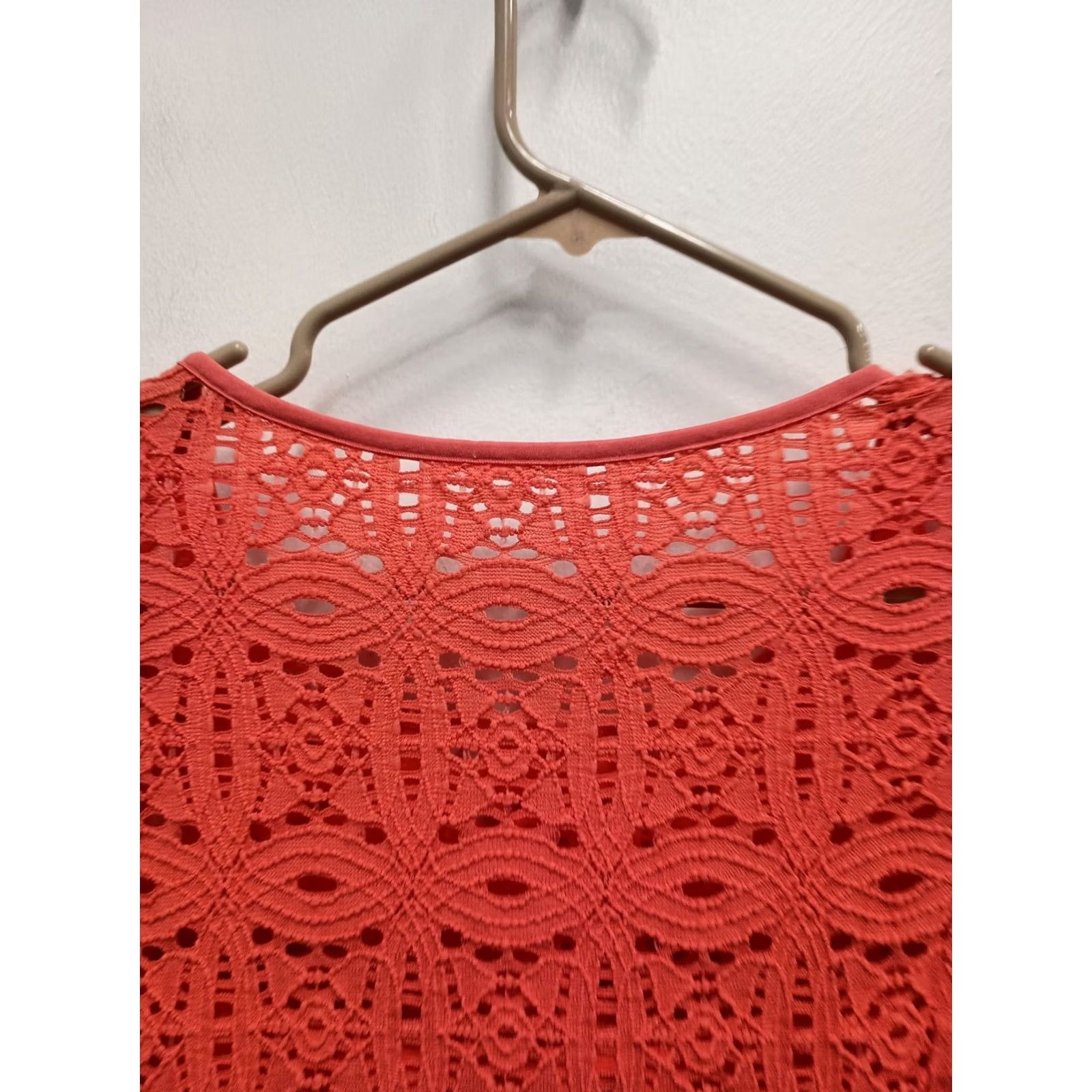 Vintage Ronni Nicole Dress Womens 14 Red Studio Midi Coral Lace Short Sleeve Party Size 36" / US 14 / IT 50 - 7 Thumbnail