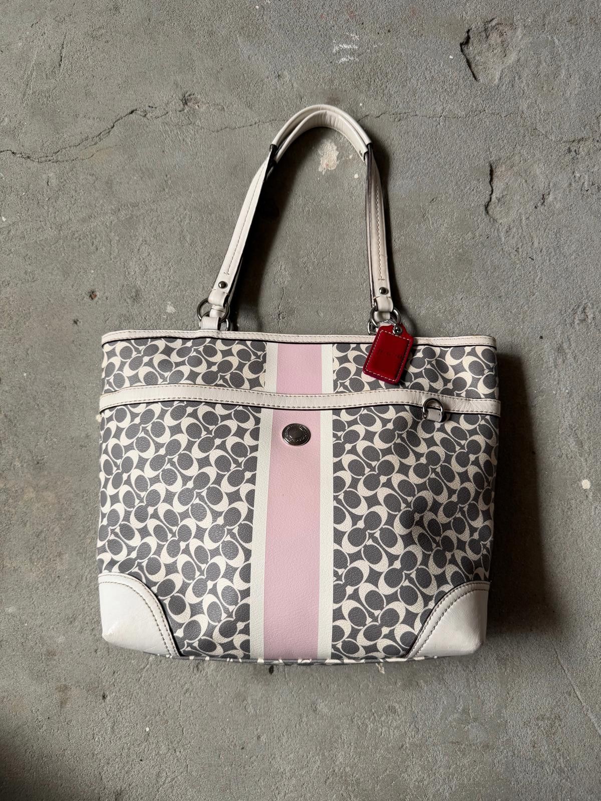 Coach Coach Signature Heritage Stripe Tote Bag Grey/Pink Size ONE SIZE - 1 Thumbnail