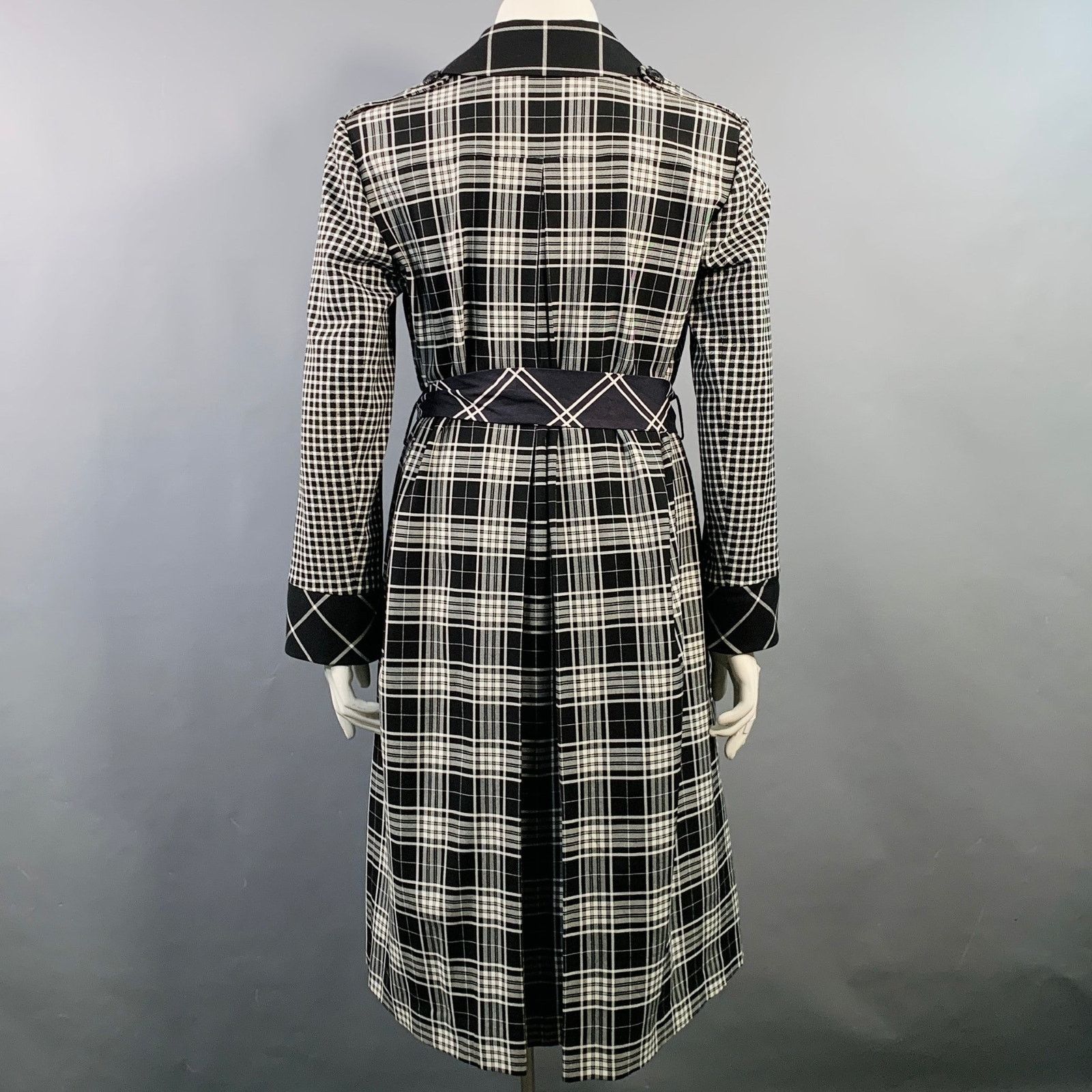 Alice + Olivia Black White Plaid Double Breasted Belted Trenchcoat Size L / US 10 / IT 46 - 4 Thumbnail