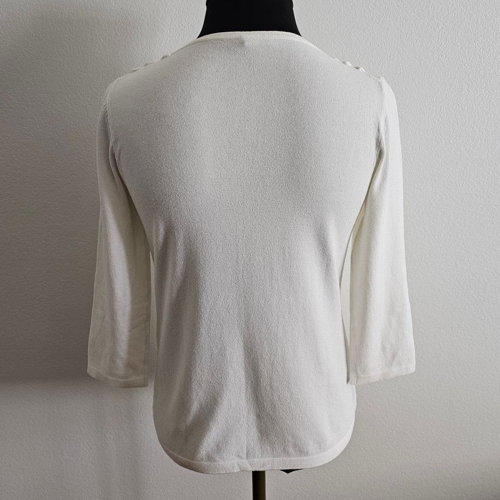 J.McLaughlin J. Mclaughlin Off-White Print Cotton 3/4 Sleeves Sweater XS Size XS / US 0-2 / IT 36-38 - 4 Thumbnail