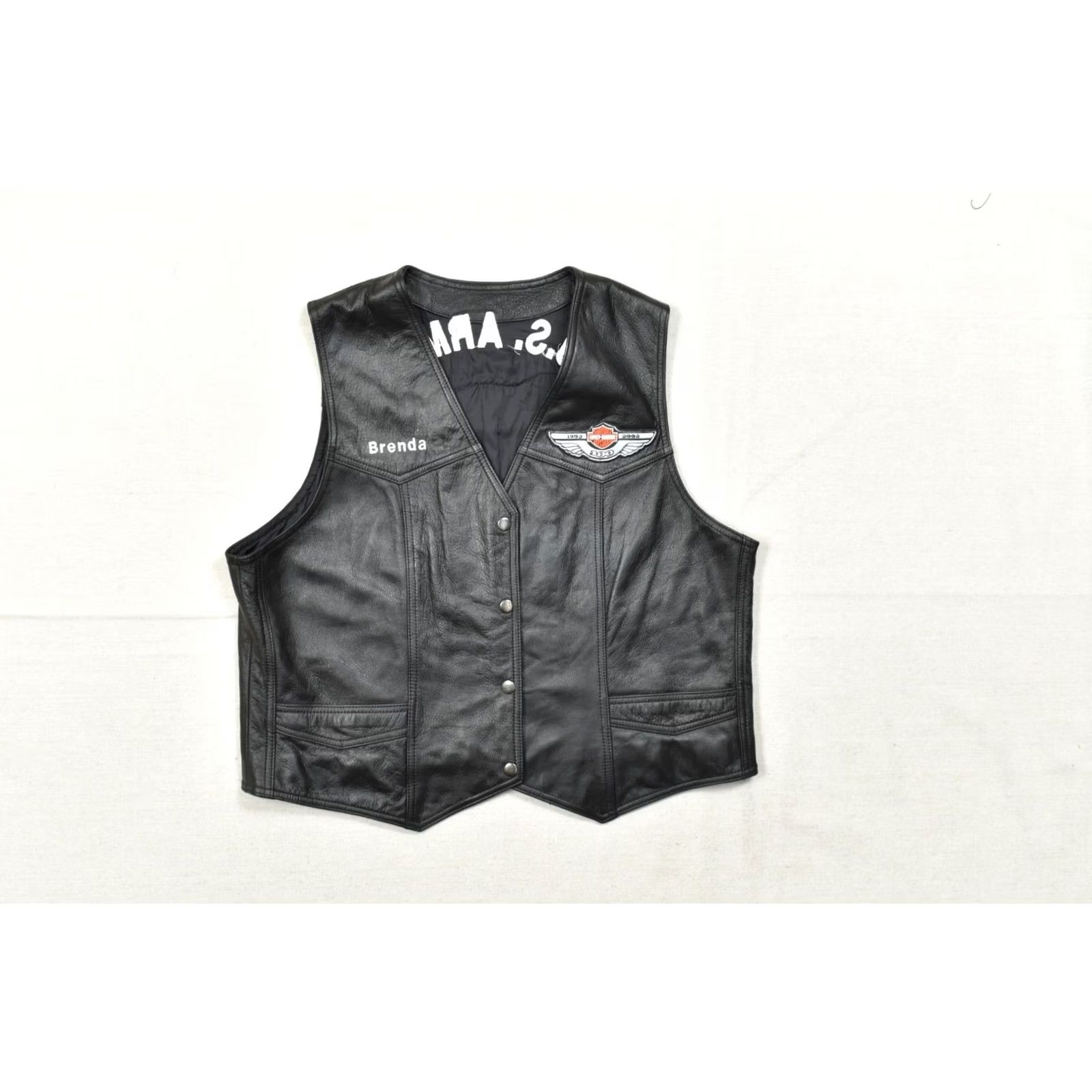 Harley Davidson VINTAGE Harley-Davidson Women Leather Vest L Black U.S. Army Wife 100th Anniversary Logo Biker Casual Spring Summer Fall Mens Womens Girls Boys Size L / US 10 / IT 46 - 6 Thumbnail